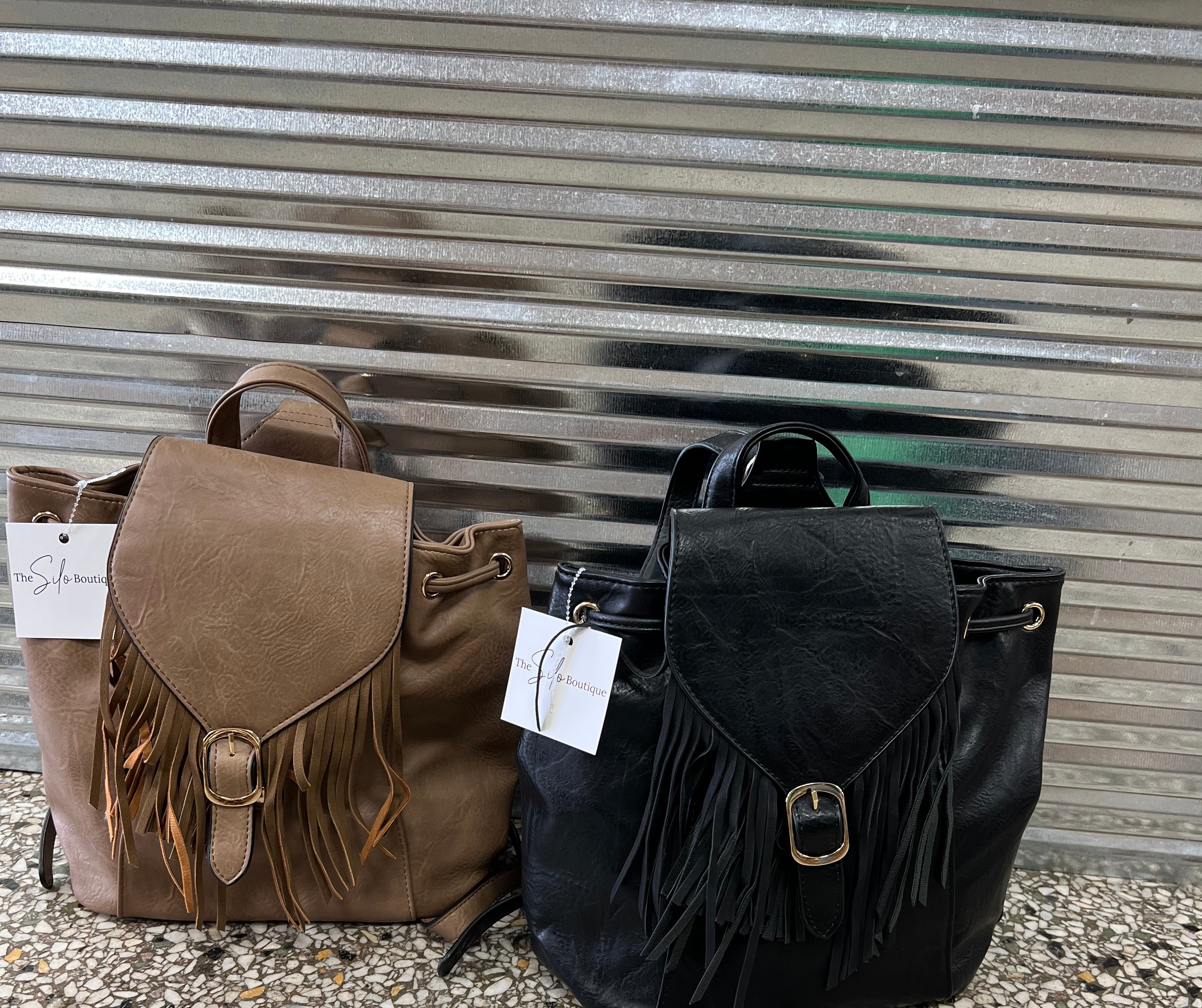 Jen and Co Jewel Bucket Backpack Purse w/ Fringe-Purses-Jen and Co-The Silo Boutique, Women's Fashion Boutique Located in Warren and Grand Forks North Dakota