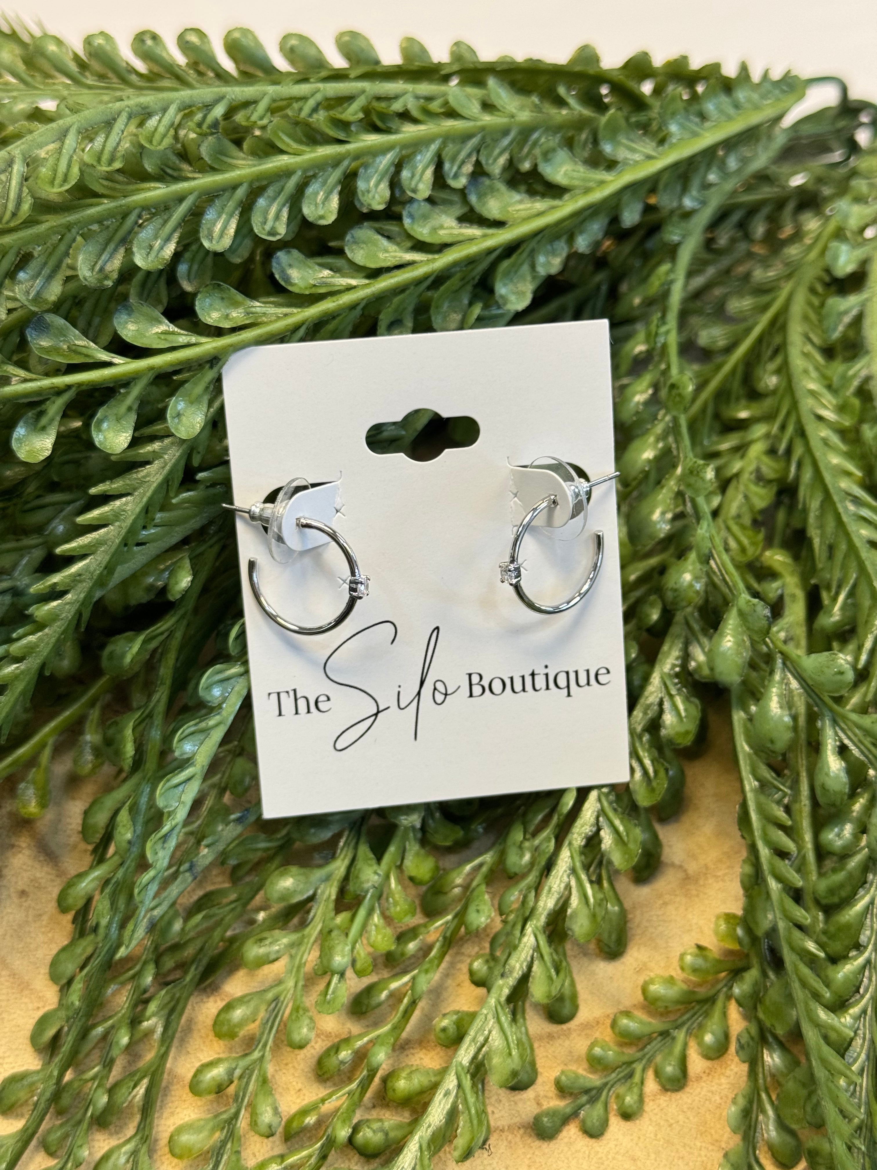 Floating Stone Hoop-Silver-Earrings-fame-The Silo Boutique, Women's Fashion Boutique Located in Warren and Grand Forks North Dakota