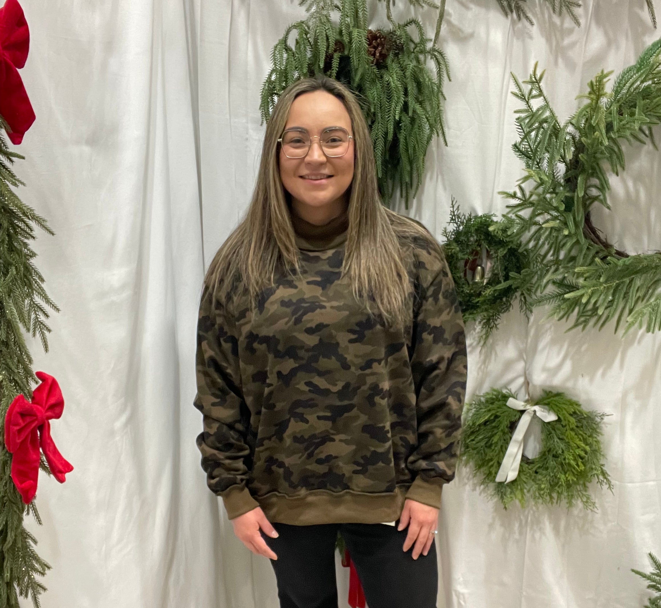 Camo Mock Neck Sweatshirt-Sweatshirts-bucketlist-The Silo Boutique, Women's Fashion Boutique Located in Warren and Grand Forks North Dakota