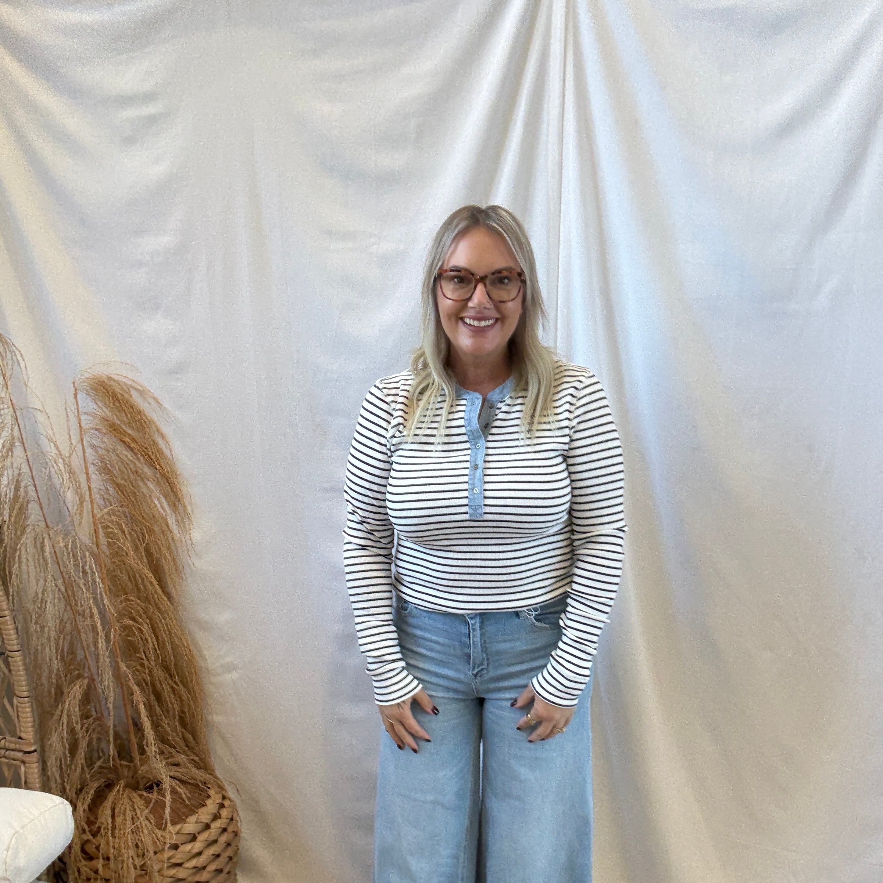 Off White Snow Long Sleeve Stripe Top-Long Sleeve Tops-eesome-The Silo Boutique, Women's Fashion Boutique Located in Warren and Grand Forks North Dakota