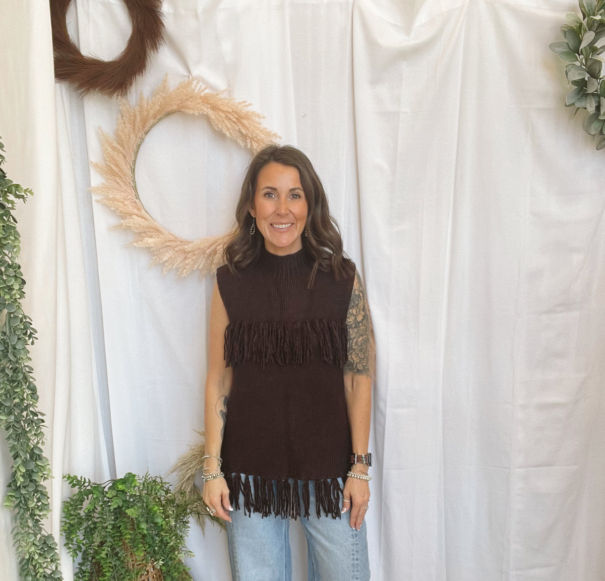 Felicia Fringe Sweater Vest-Brown-Vests-hyfve-The Silo Boutique, Women's Fashion Boutique Located in Warren and Grand Forks North Dakota