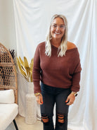 Textured One Shoulder Brown Top-Long Sleeve Tops-promesa-The Silo Boutique, Women's Fashion Boutique Located in Warren and Grand Forks North Dakota