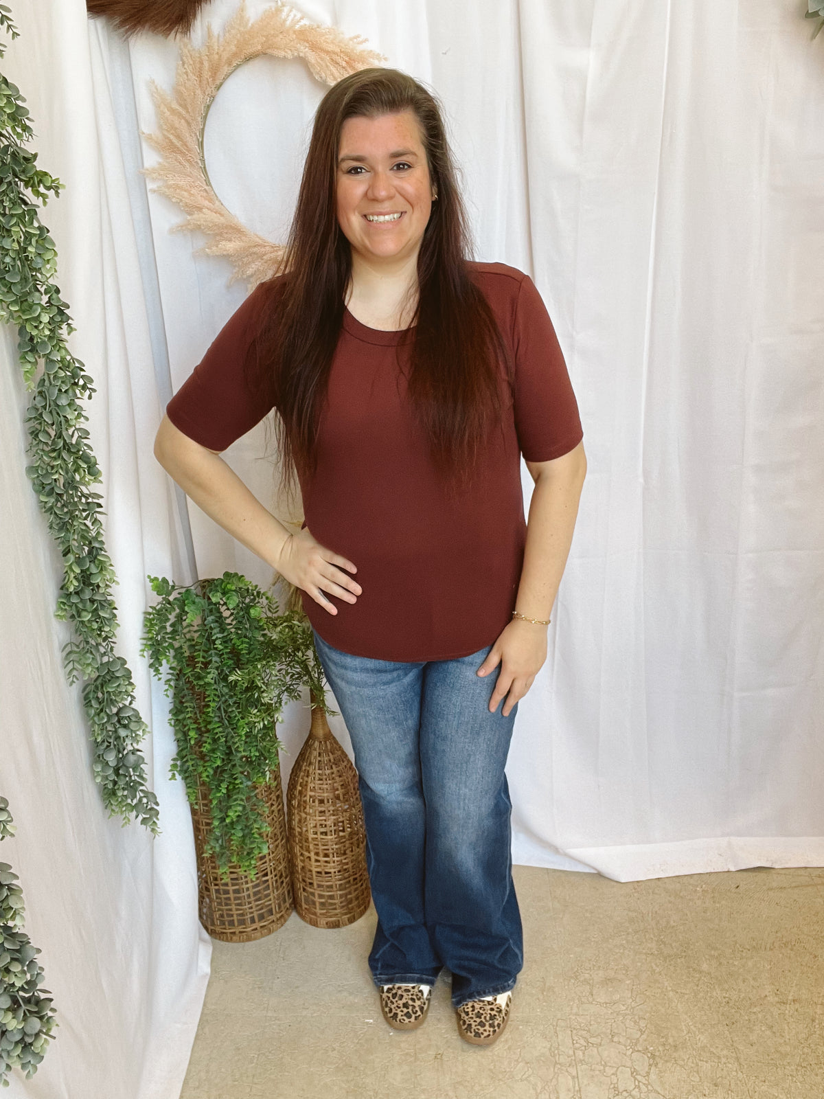 Be Cool Plus Crew Short Sleeve Top-Wine-Long Sleeve Tops-be cool-The Silo Boutique, Women's Fashion Boutique Located in Warren and Grand Forks North Dakota