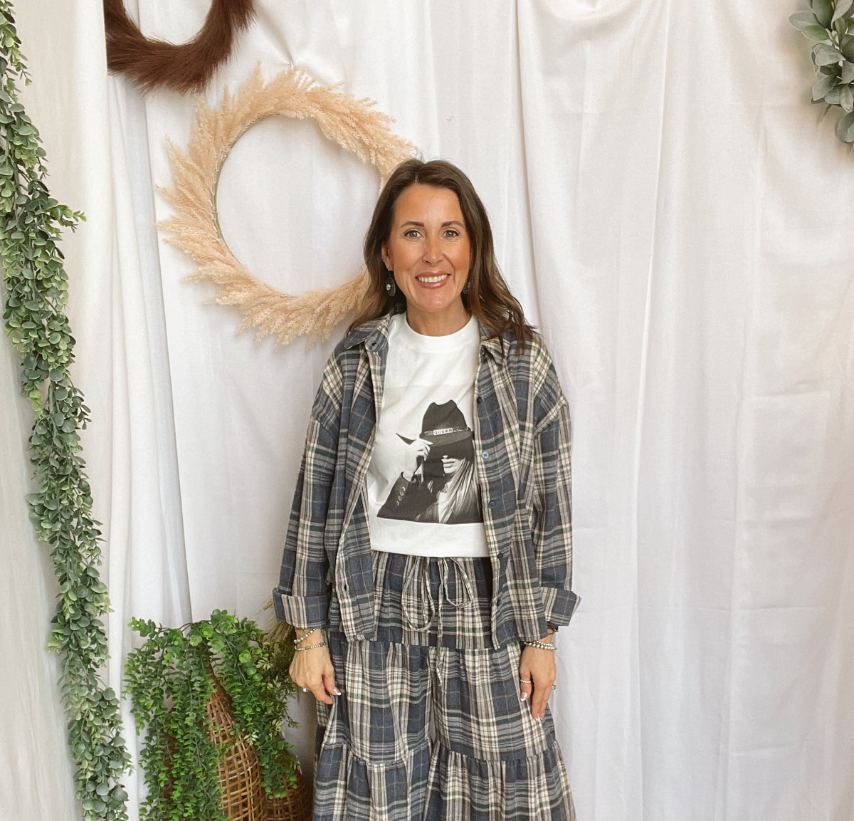 Boho Plaid Tiered Pants-Navy-Pants-hyfve-The Silo Boutique, Women's Fashion Boutique Located in Warren and Grand Forks North Dakota