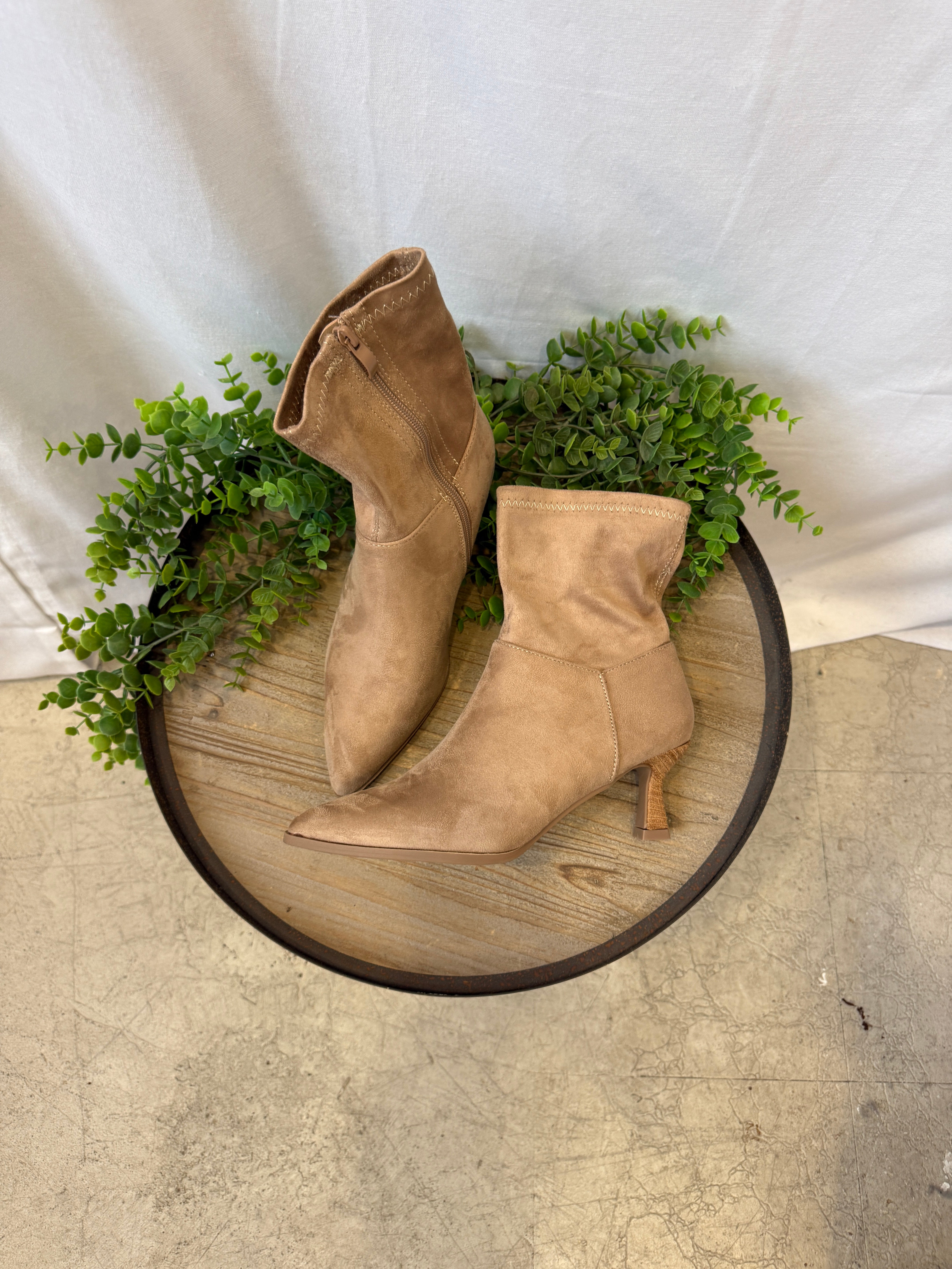 Hutton Kitten Heel Suede Boot-Tan-Boots-Forever Link-The Silo Boutique, Women's Fashion Boutique Located in Warren and Grand Forks North Dakota