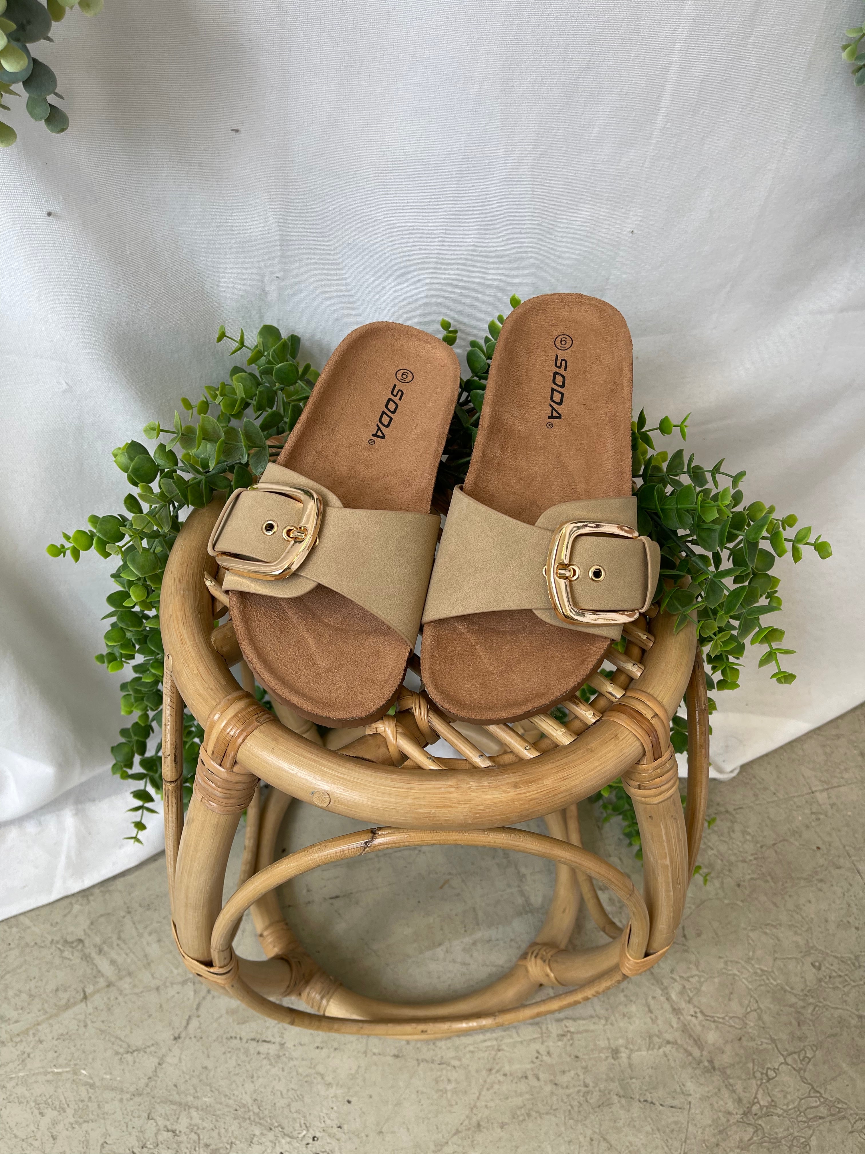Soda Lizzy Sandal-Tan-Shoes-soda-The Silo Boutique, Women's Fashion Boutique Located in Warren and Grand Forks North Dakota