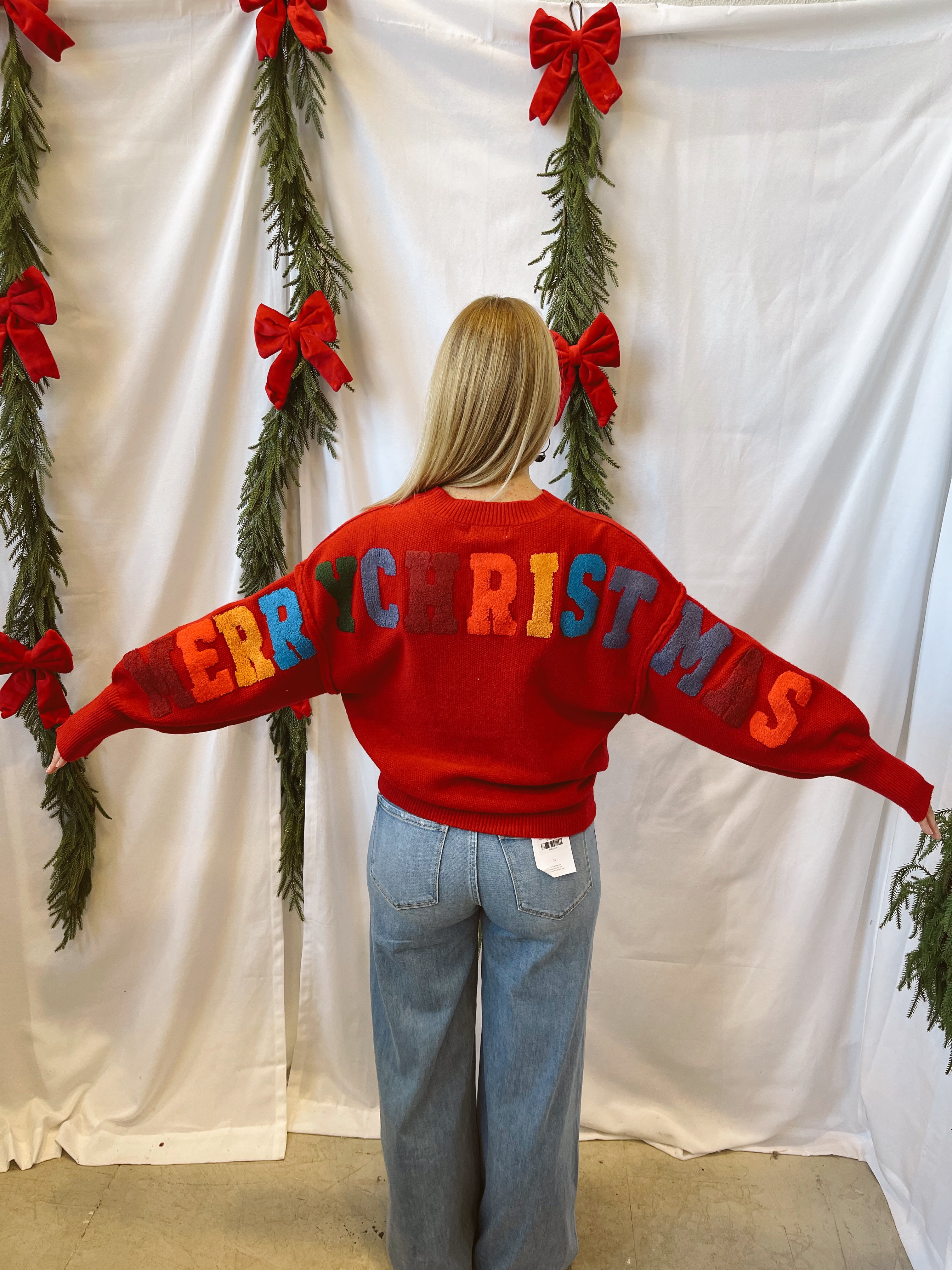 Merry Christmas Red Sweater-Final Sale-Sweaters-mello-The Silo Boutique, Women's Fashion Boutique Located in Warren and Grand Forks North Dakota