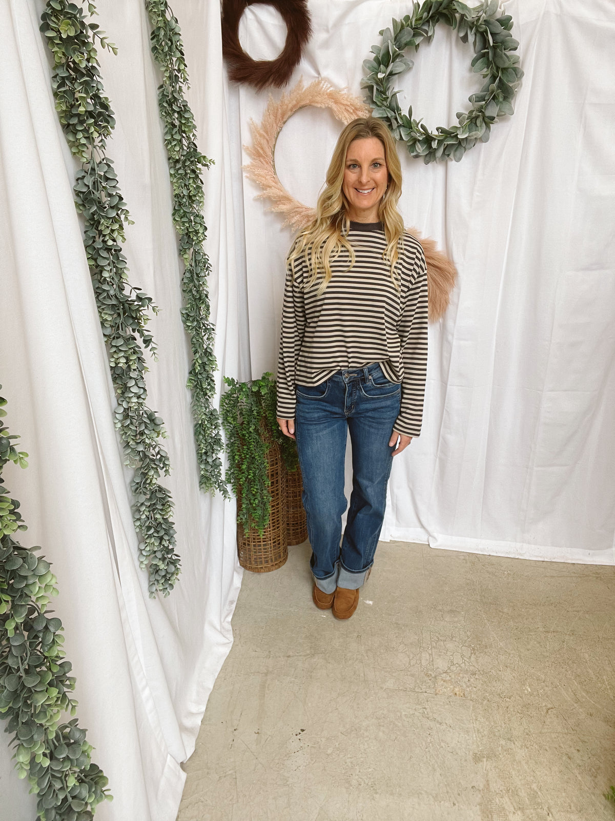 Horizon Striped Long Sleeve Tee-Gray-Long Sleeve Tops-mono b-The Silo Boutique, Women's Fashion Boutique Located in Warren and Grand Forks North Dakota