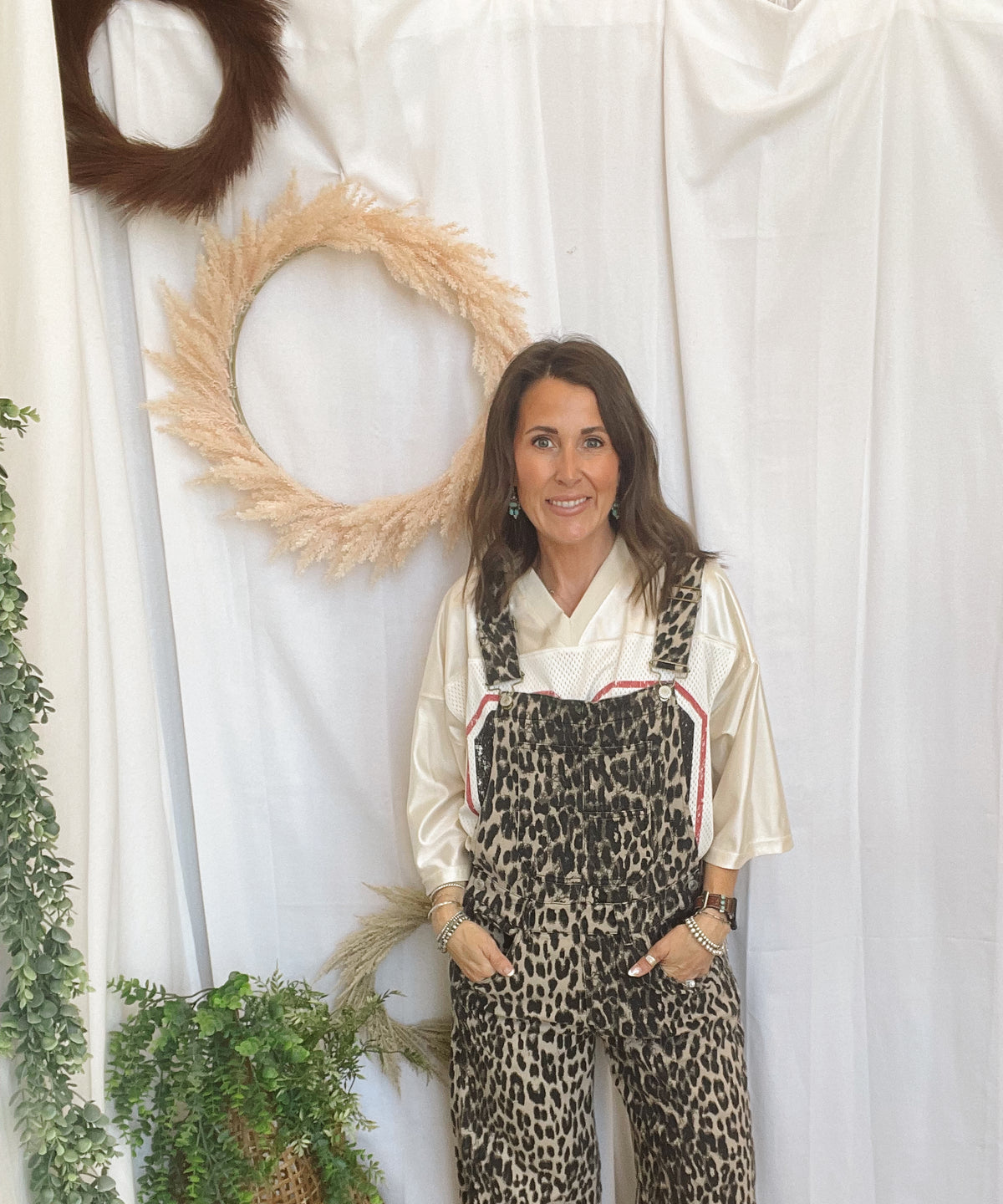 Janie Leopard Overalls-Jeans-eesome-The Silo Boutique, Women's Fashion Boutique Located in Warren and Grand Forks North Dakota