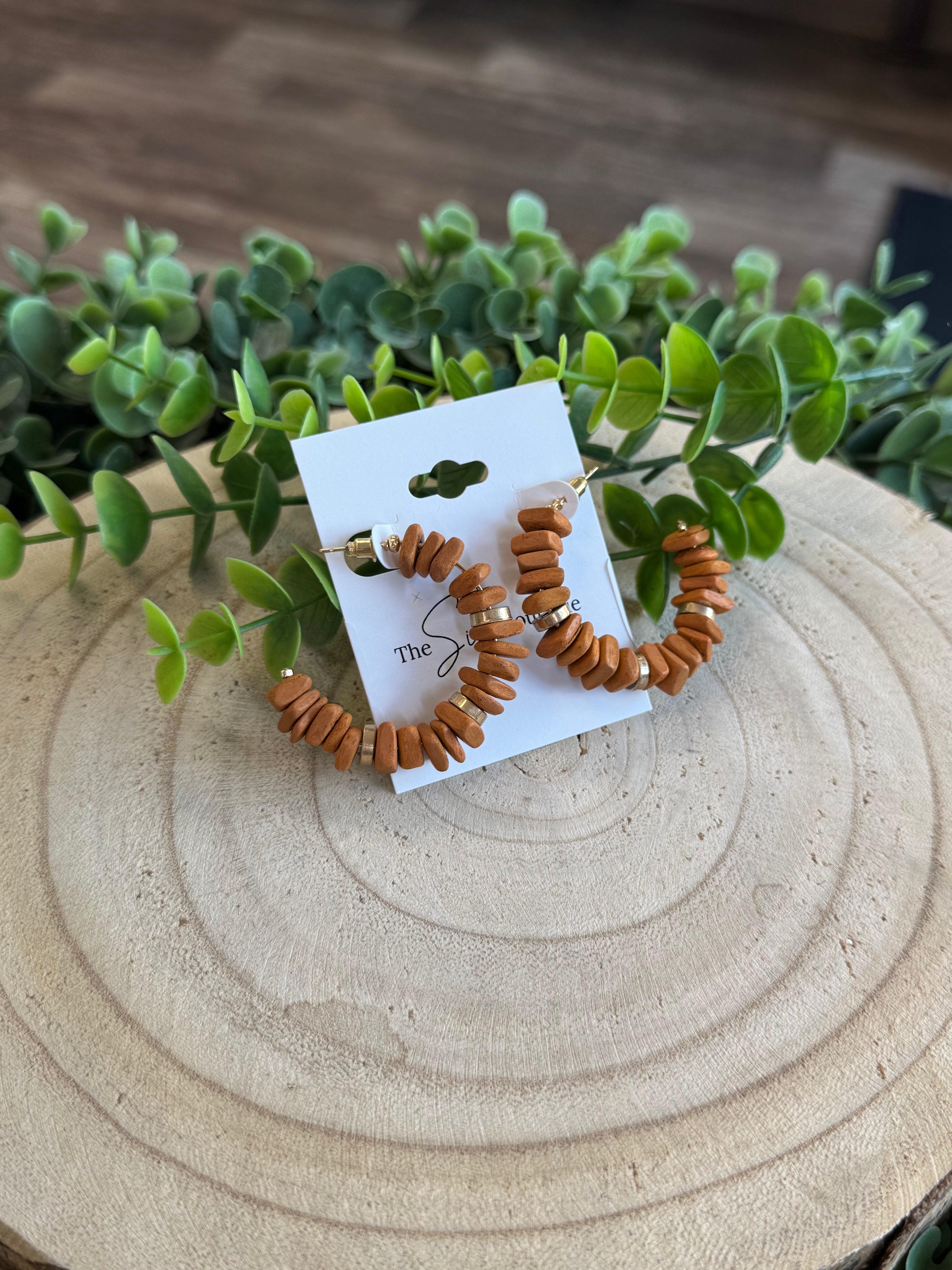 Brown Square Bead Hoop Earrings-Earrings-Fame-The Silo Boutique, Women's Fashion Boutique Located in Warren and Grand Forks North Dakota