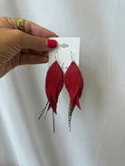 Dutton Fringe Feather-Red-Earrings-fringe with faith-The Silo Boutique, Women's Fashion Boutique Located in Warren and Grand Forks North Dakota