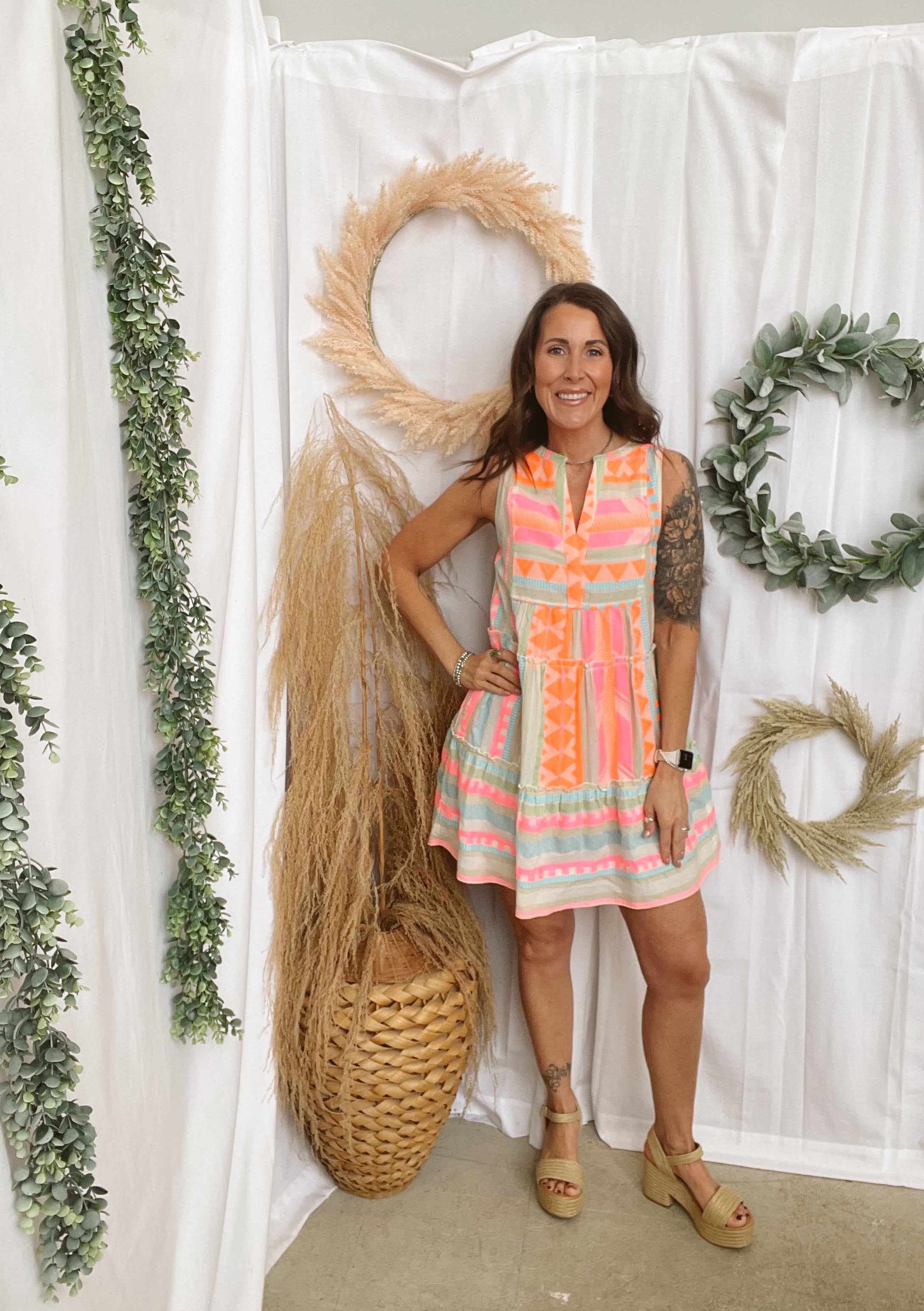 Elan Aztec Neon Dress-Final Sale-Dresses-elan-The Silo Boutique, Women's Fashion Boutique Located in Warren and Grand Forks North Dakota