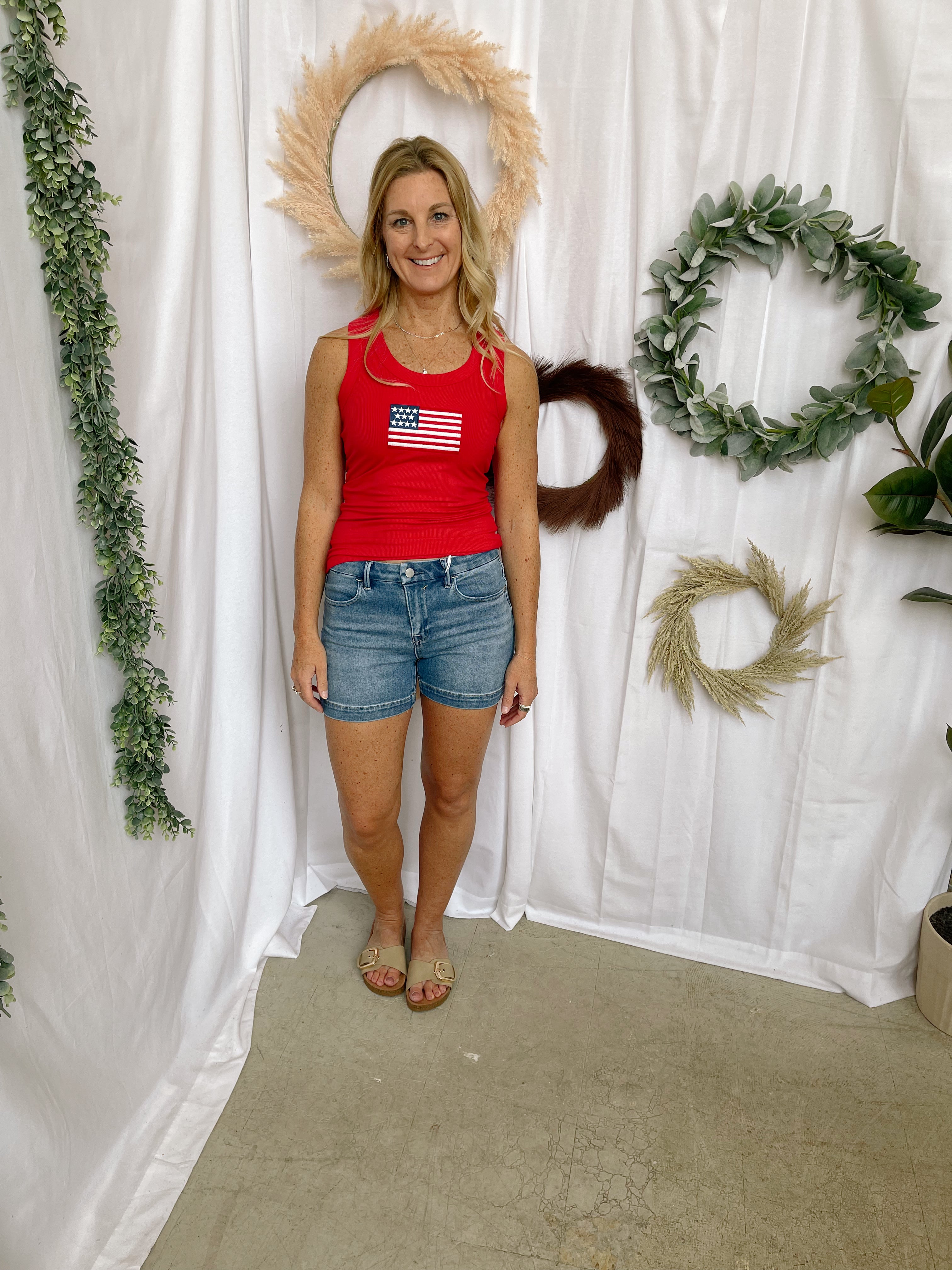 Zen Ribbled Flag Tank Top-Red-Tank Tops-Zenana-The Silo Boutique, Women's Fashion Boutique Located in Warren and Grand Forks North Dakota
