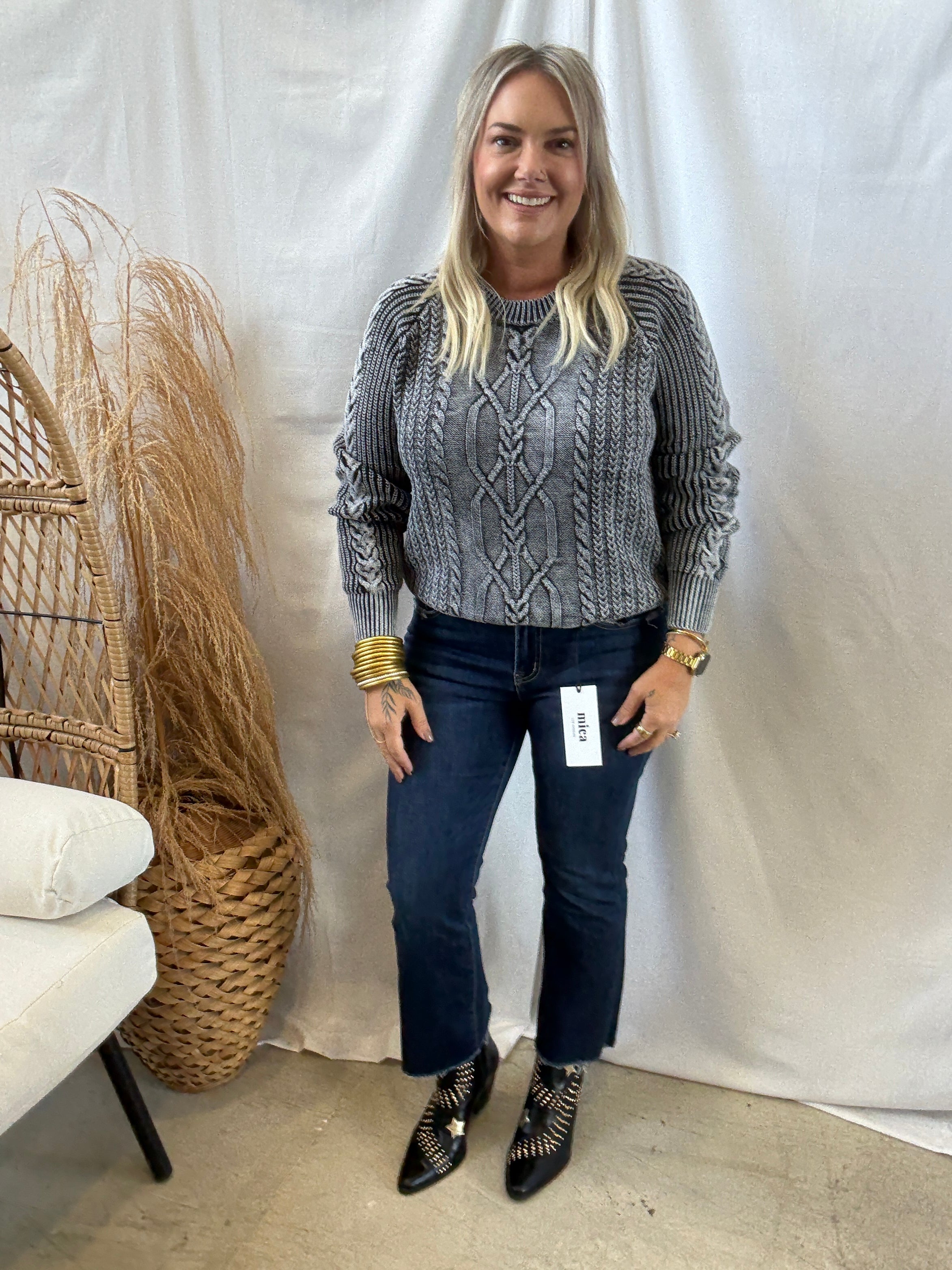 Missy Cable Sweater-Black-Sweaters-mystree-The Silo Boutique, Women's Fashion Boutique Located in Warren and Grand Forks North Dakota