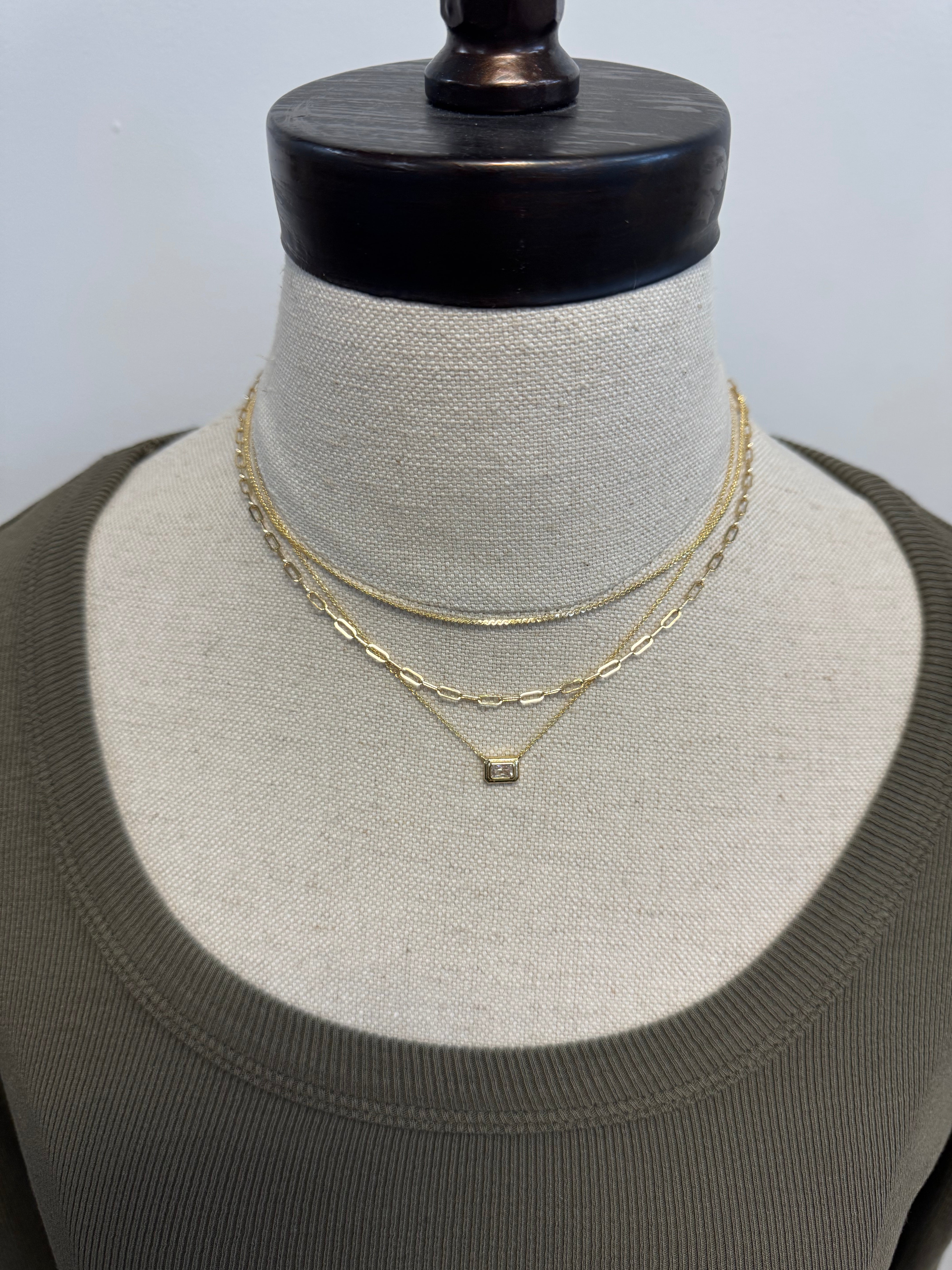 Baguette Pendant Trio Necklace-Necklaces-fame-The Silo Boutique, Women's Fashion Boutique Located in Warren and Grand Forks North Dakota