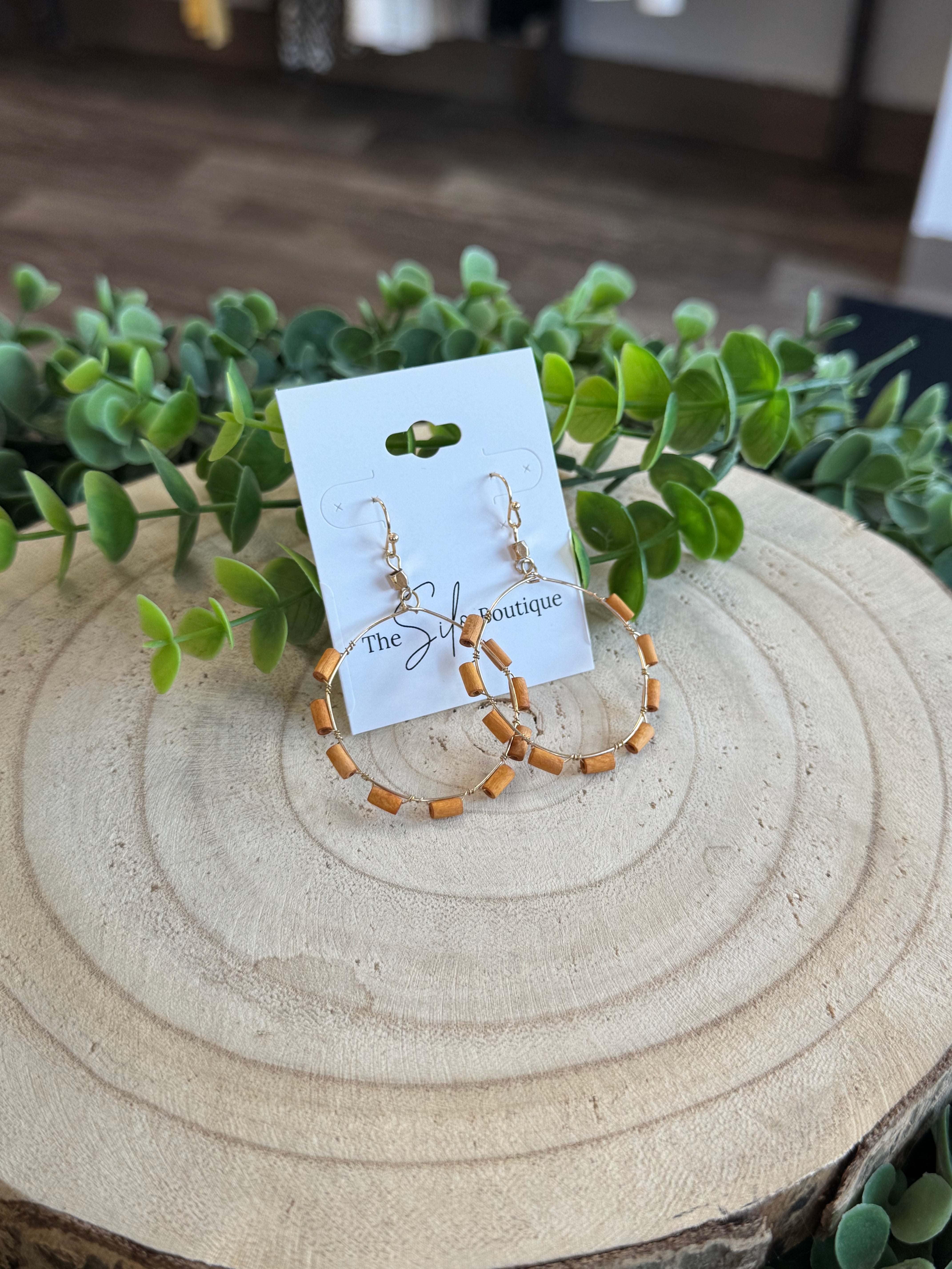 Brown Wood Bead Hoop Earrings-Earrings-Fame-The Silo Boutique, Women's Fashion Boutique Located in Warren and Grand Forks North Dakota