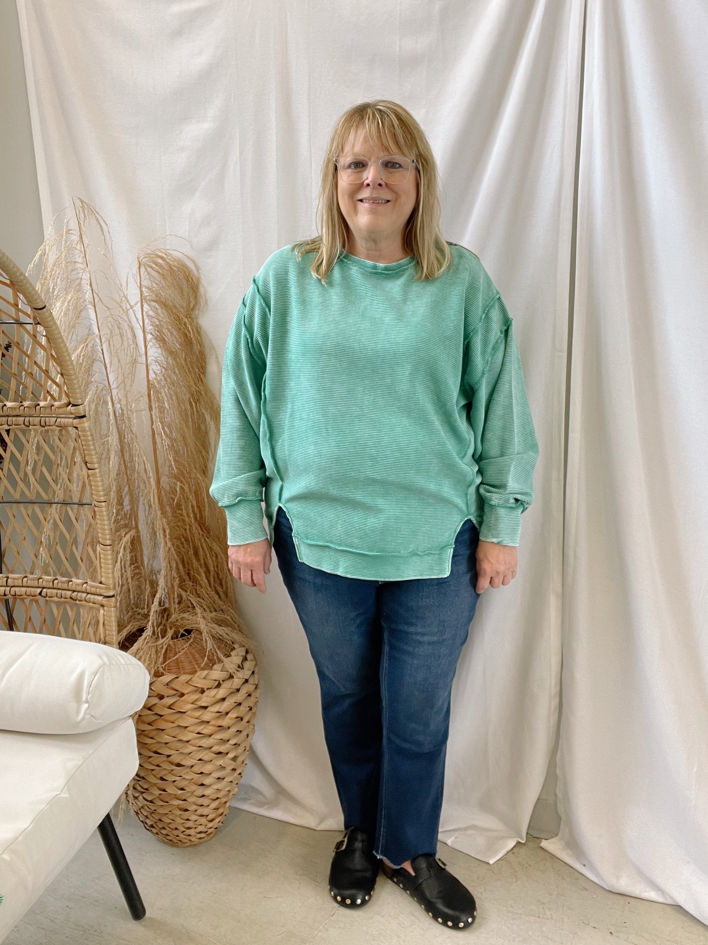 Zen Waffle Knit Long Sleeve Top-Kelly Green-Long Sleeve Tops-Zenana-The Silo Boutique, Women's Fashion Boutique Located in Warren and Grand Forks North Dakota