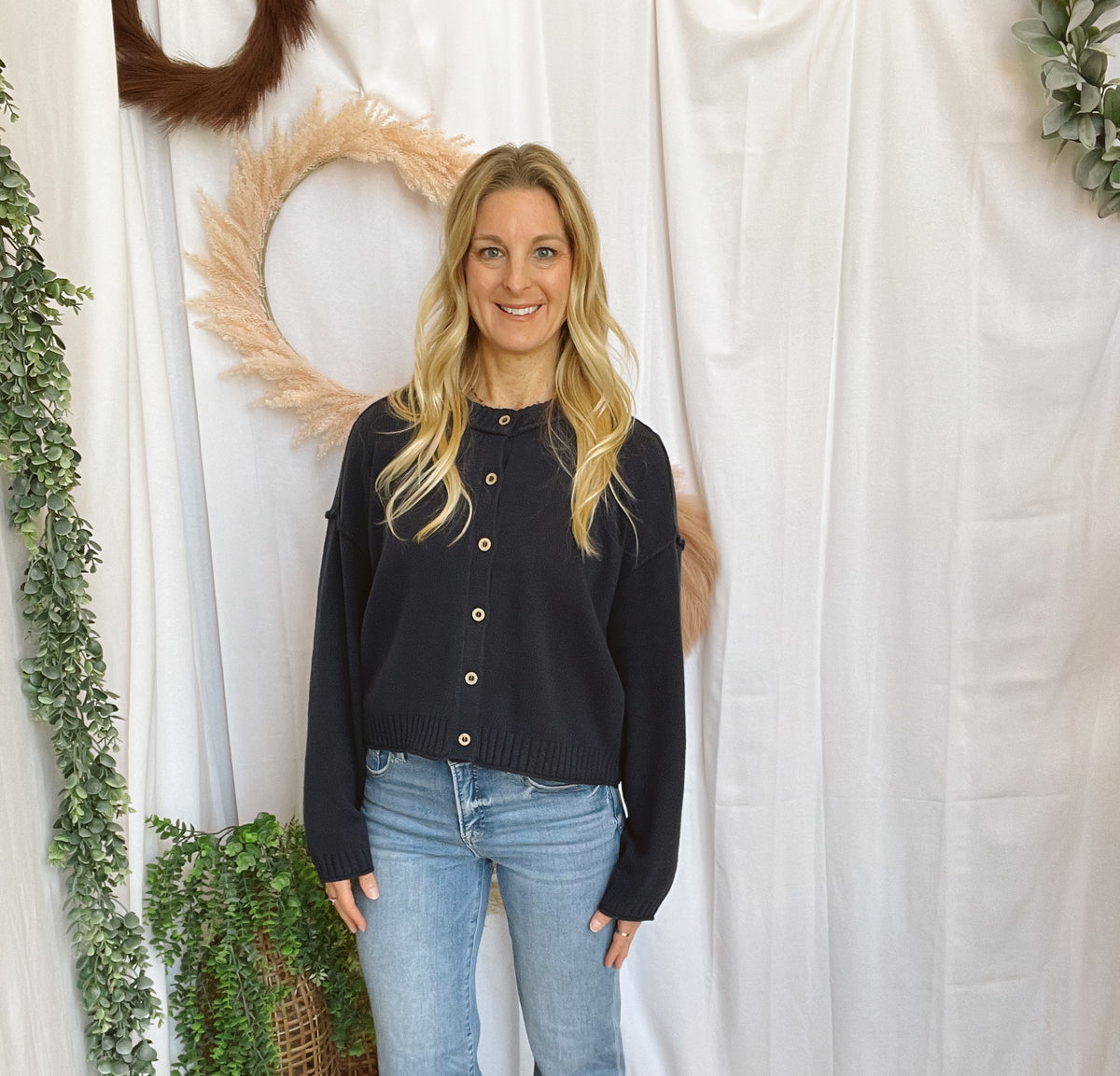 Kelsey Raw Edge Seam Cardigan-Navy-Sweaters-blu pepper-The Silo Boutique, Women's Fashion Boutique Located in Warren and Grand Forks North Dakota