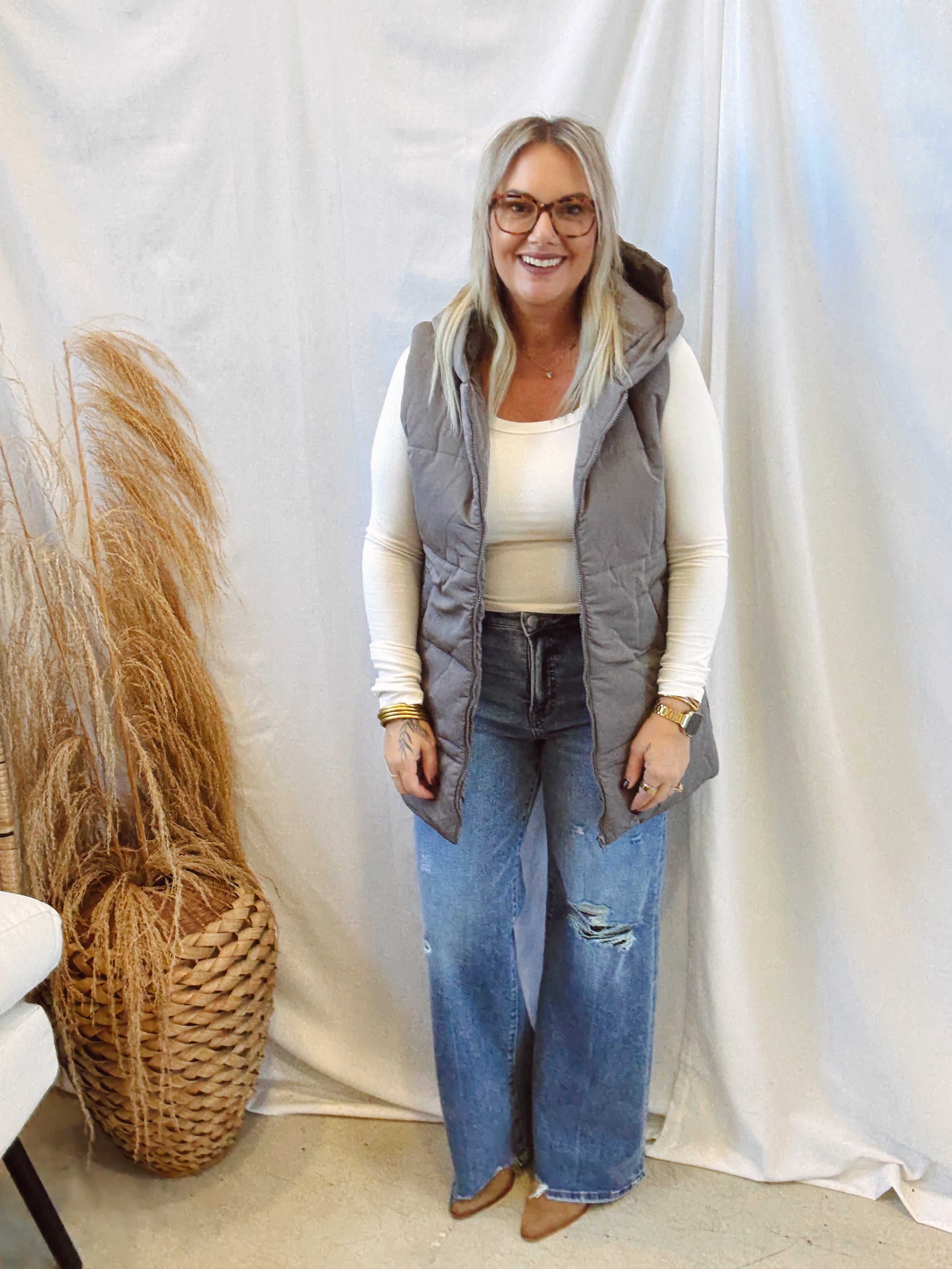 Hooded Tunic Puffer Vest-Metal-Vests-staccato-The Silo Boutique, Women's Fashion Boutique Located in Warren and Grand Forks North Dakota