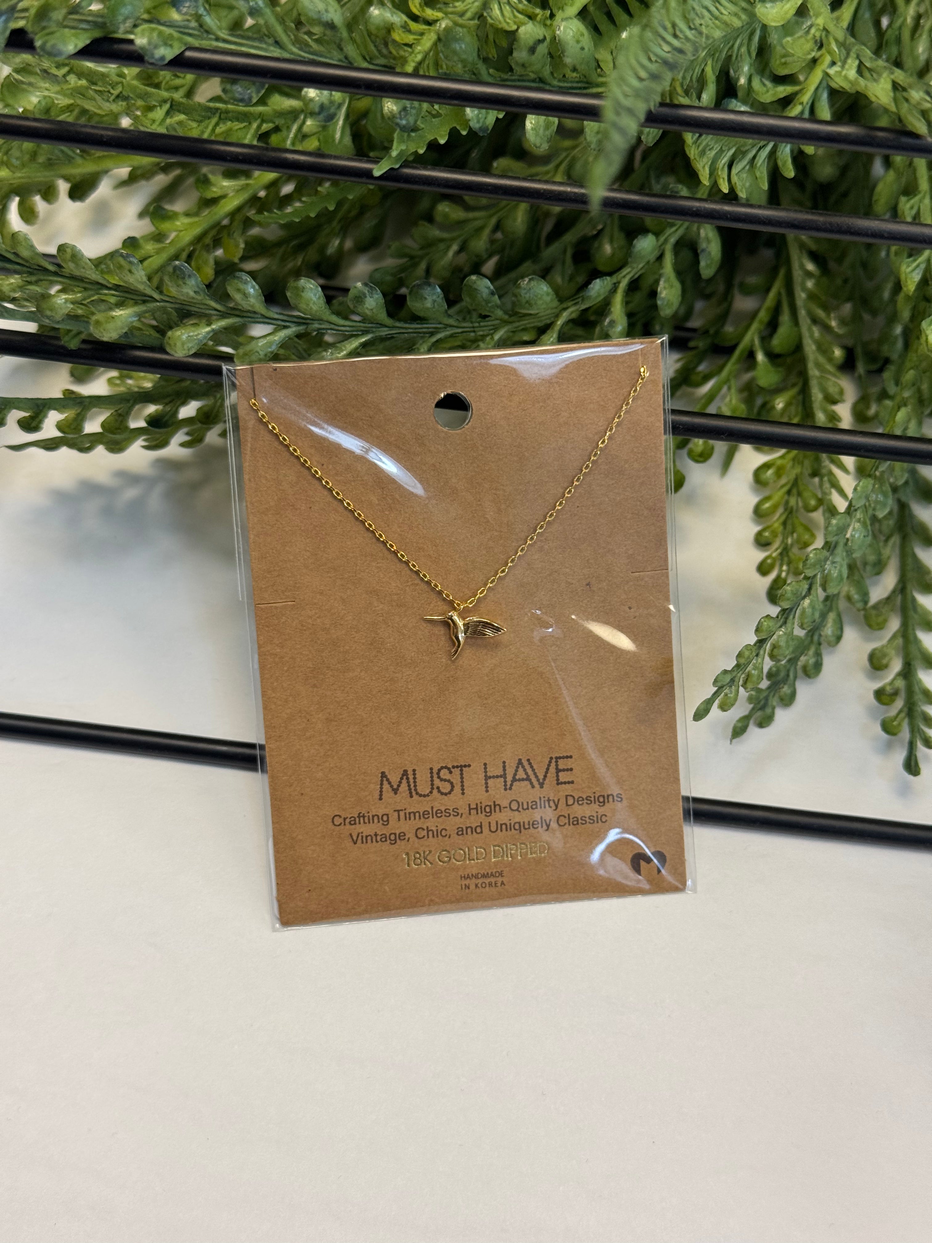 Hummingbird Necklace-Gold-Necklaces-Fame-The Silo Boutique, Women's Fashion Boutique Located in Warren and Grand Forks North Dakota