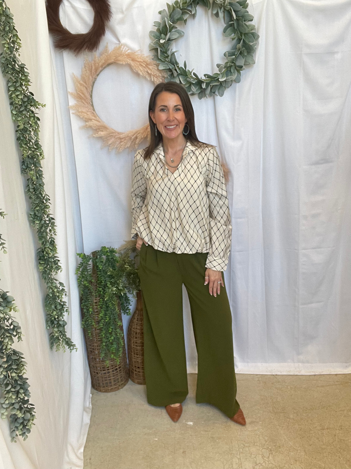 Geo Blouse-Long Sleeve Tops-ENTRO-The Silo Boutique, Women's Fashion Boutique Located in Warren and Grand Forks North Dakota