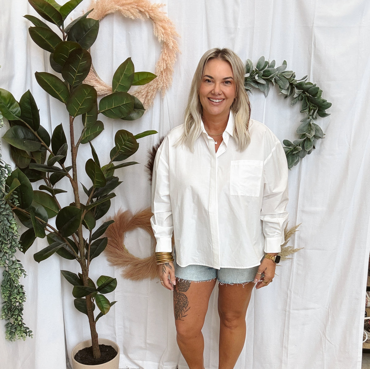 Elan Oversized Back Pleated Shirt-Long Sleeve Tops-elan-The Silo Boutique, Women's Fashion Boutique Located in Warren and Grand Forks North Dakota