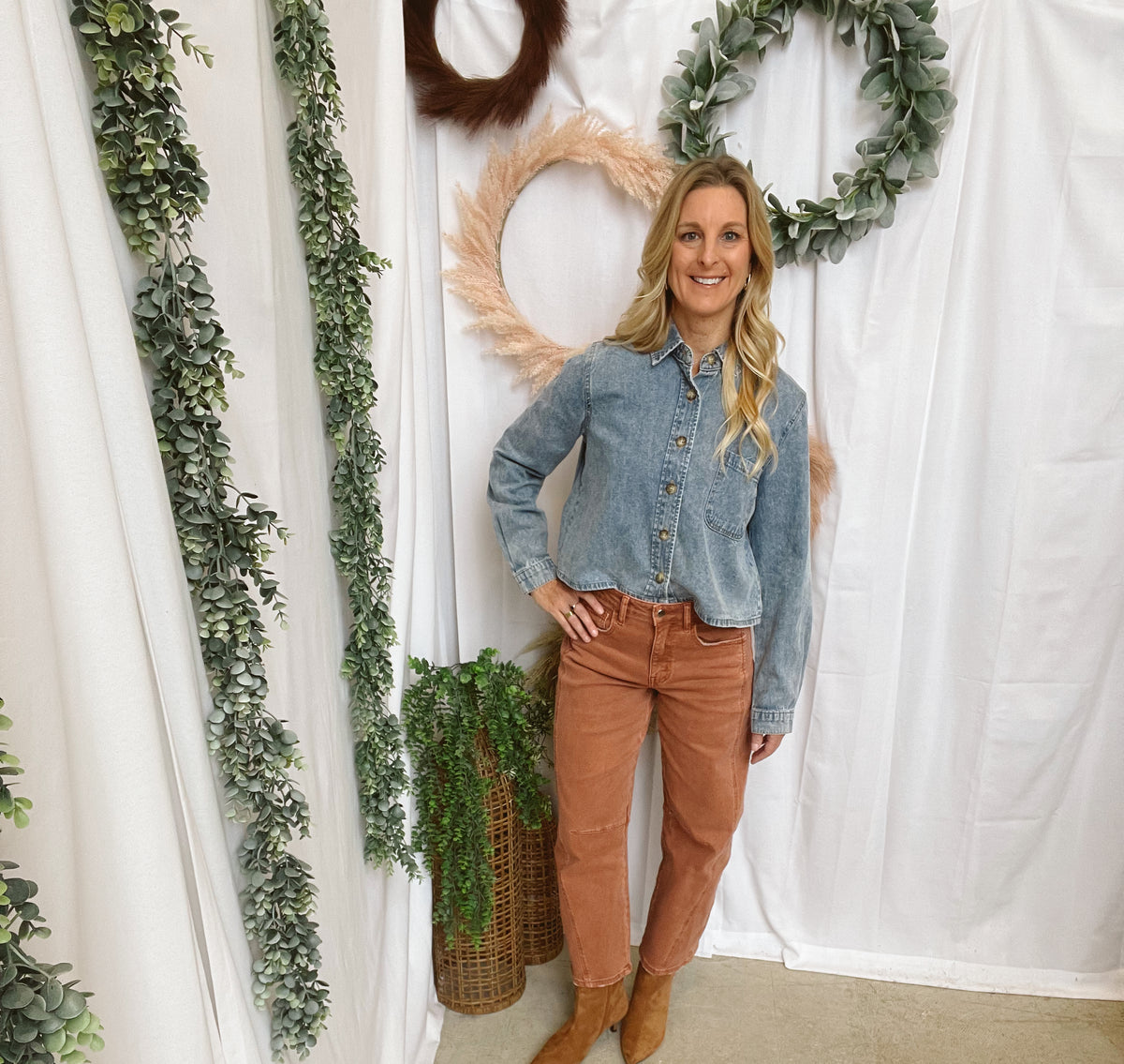 Victoria Denim Shirt-Long Sleeve Tops-blu pepper-The Silo Boutique, Women's Fashion Boutique Located in Warren and Grand Forks North Dakota