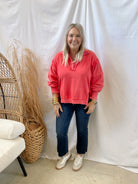 Mineral Wash Quarter Snap Sweatshirt-Red-Sweatshirts-eesome-The Silo Boutique, Women's Fashion Boutique Located in Warren and Grand Forks North Dakota