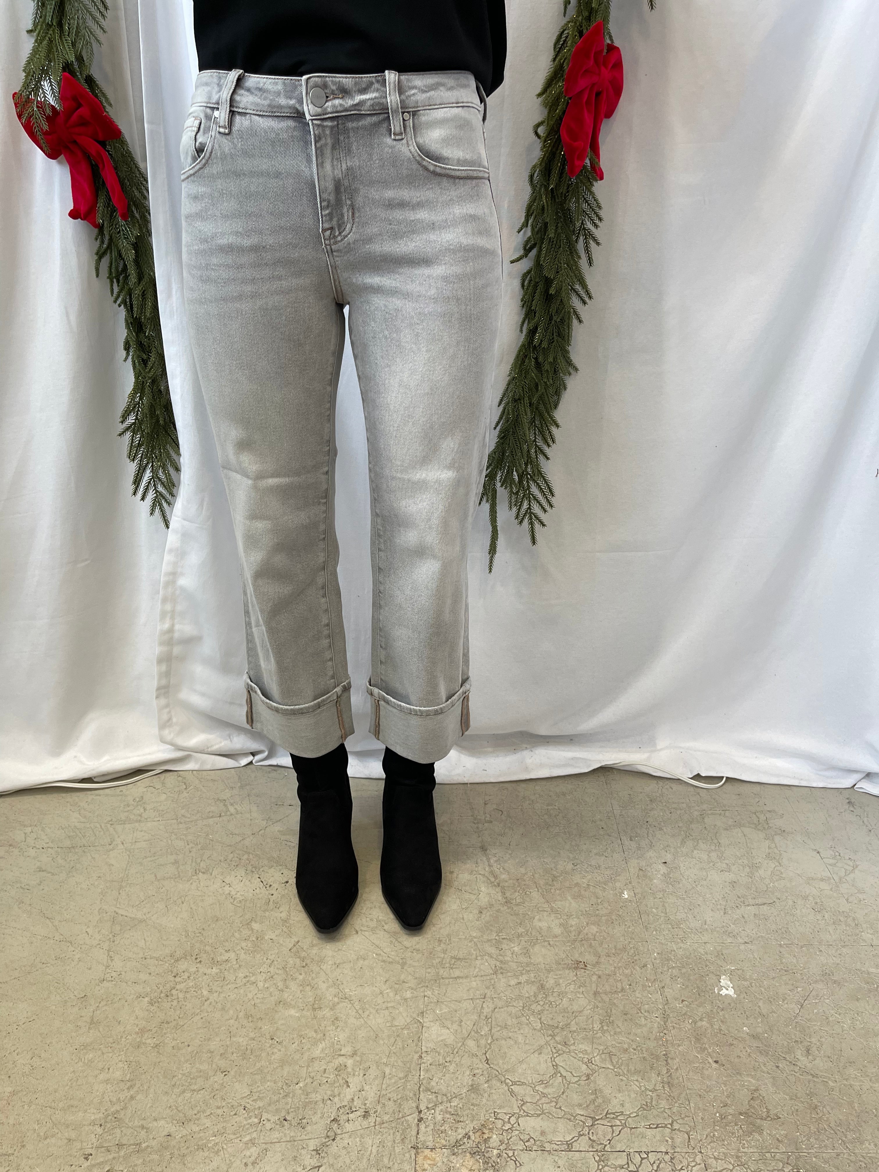 Risen Light Grey Crop Straight Jeans With Cuff-Final Sale-Jeans-risen-The Silo Boutique, Women's Fashion Boutique Located in Warren and Grand Forks North Dakota