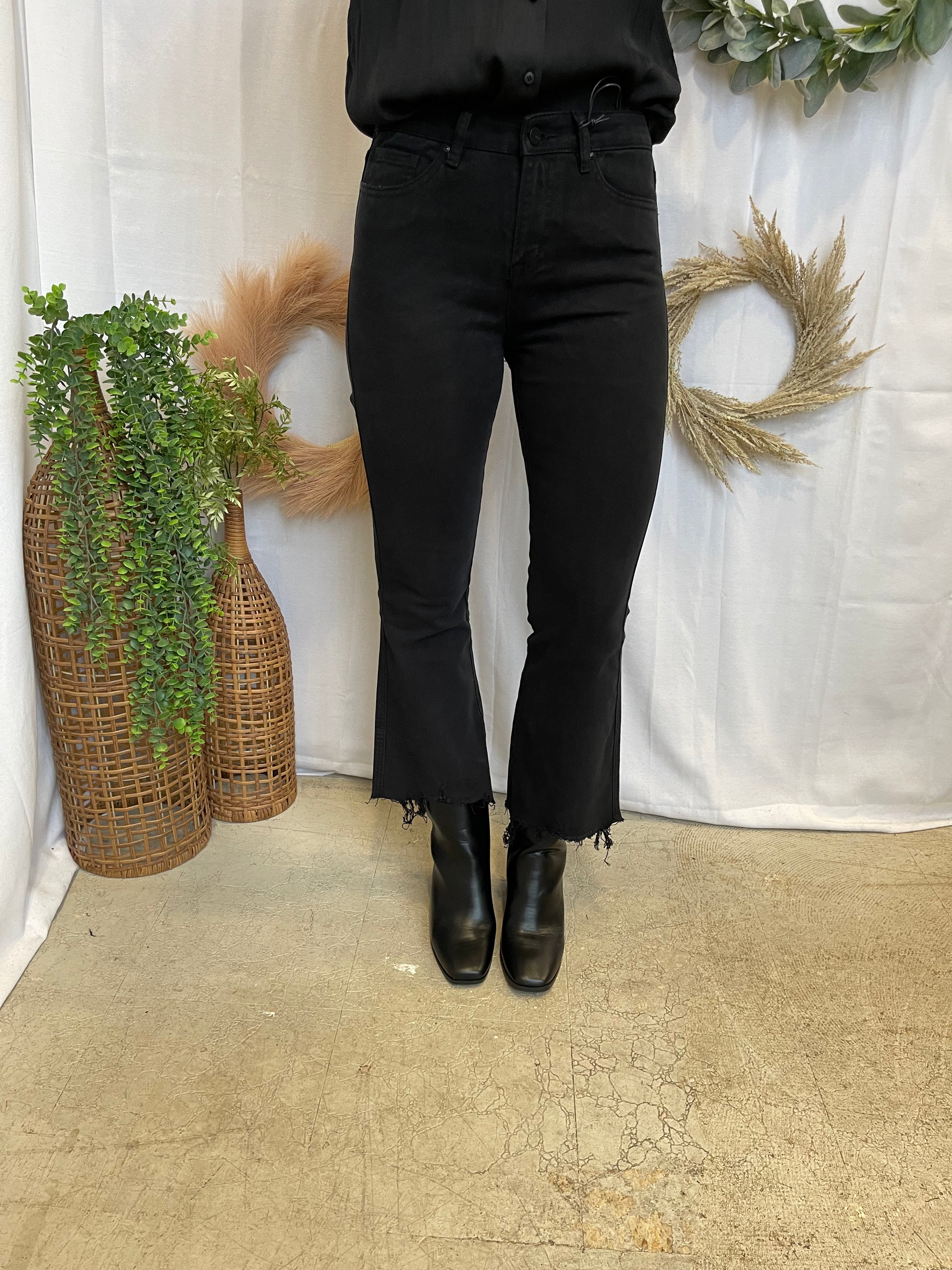 Mica Crop Flare Uneven Hem Jeans-Black-Jeans-mica-The Silo Boutique, Women's Fashion Boutique Located in Warren and Grand Forks North Dakota