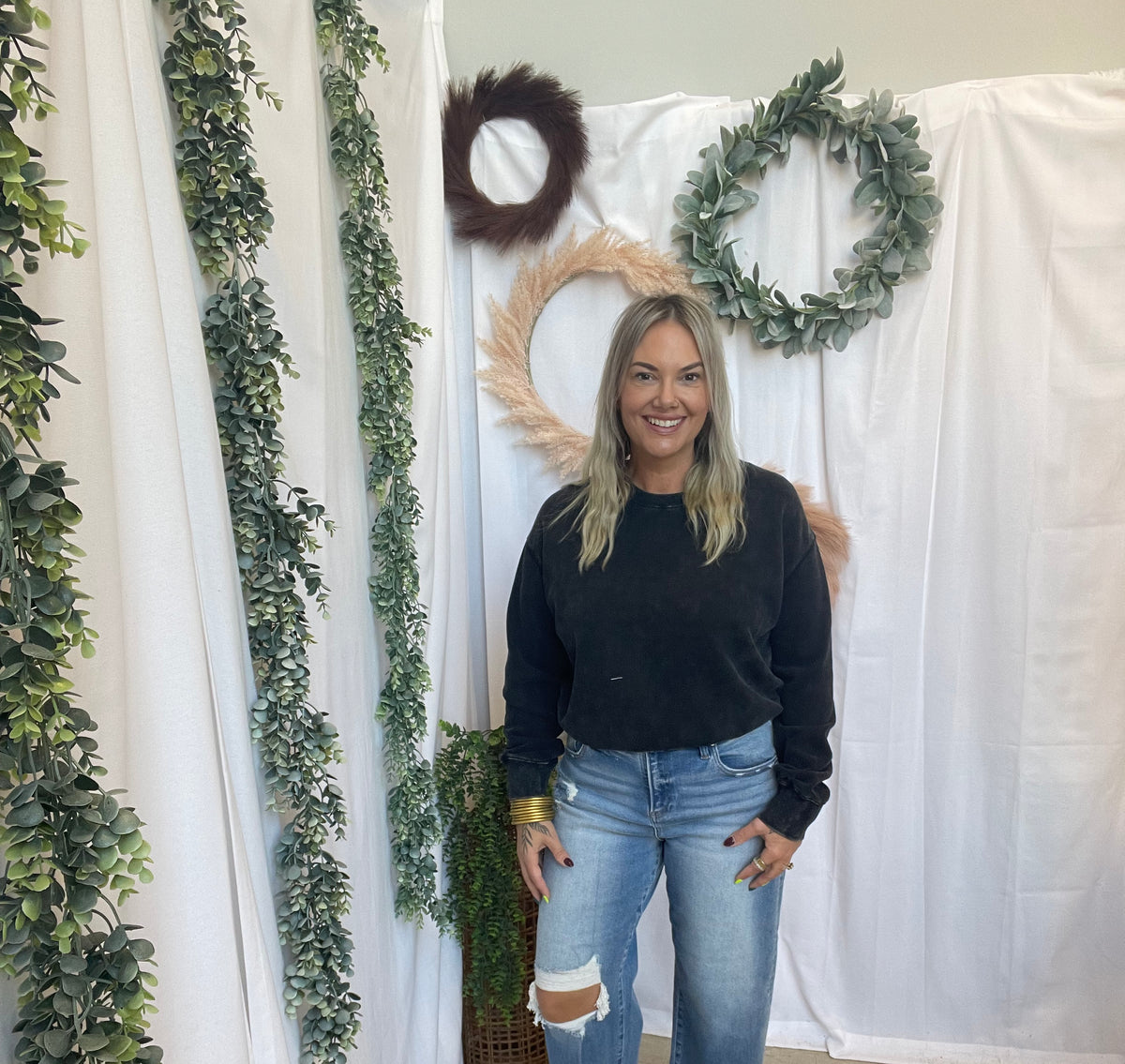 Lillian Crew Sweatshirt-Black-Sweatshirts-hyfve-The Silo Boutique, Women's Fashion Boutique Located in Warren and Grand Forks North Dakota