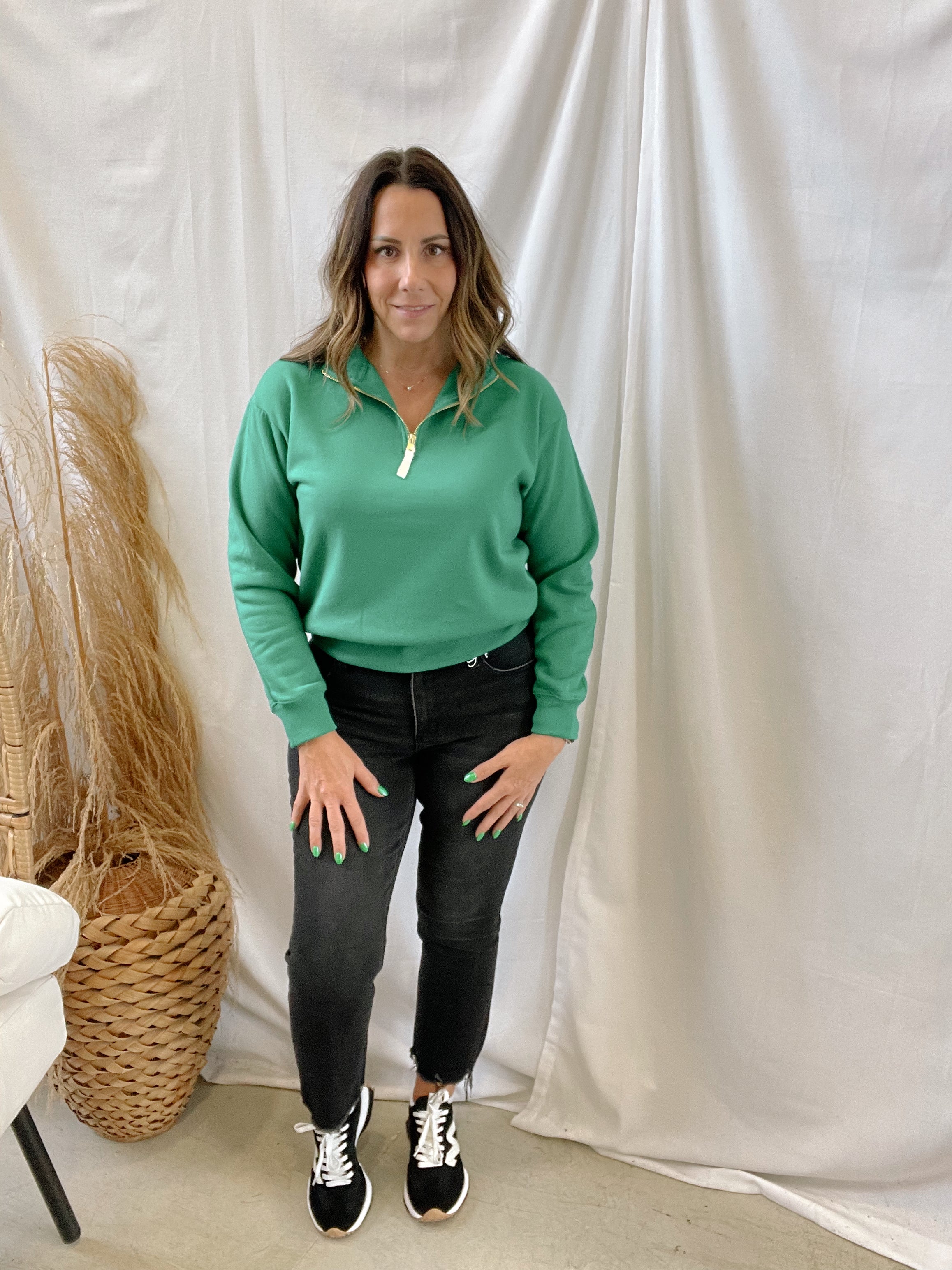 Zen Quarter Zip Sweatshirt-Kelly Green-Sweatshirts-Zenana-The Silo Boutique, Women's Fashion Boutique Located in Warren and Grand Forks North Dakota