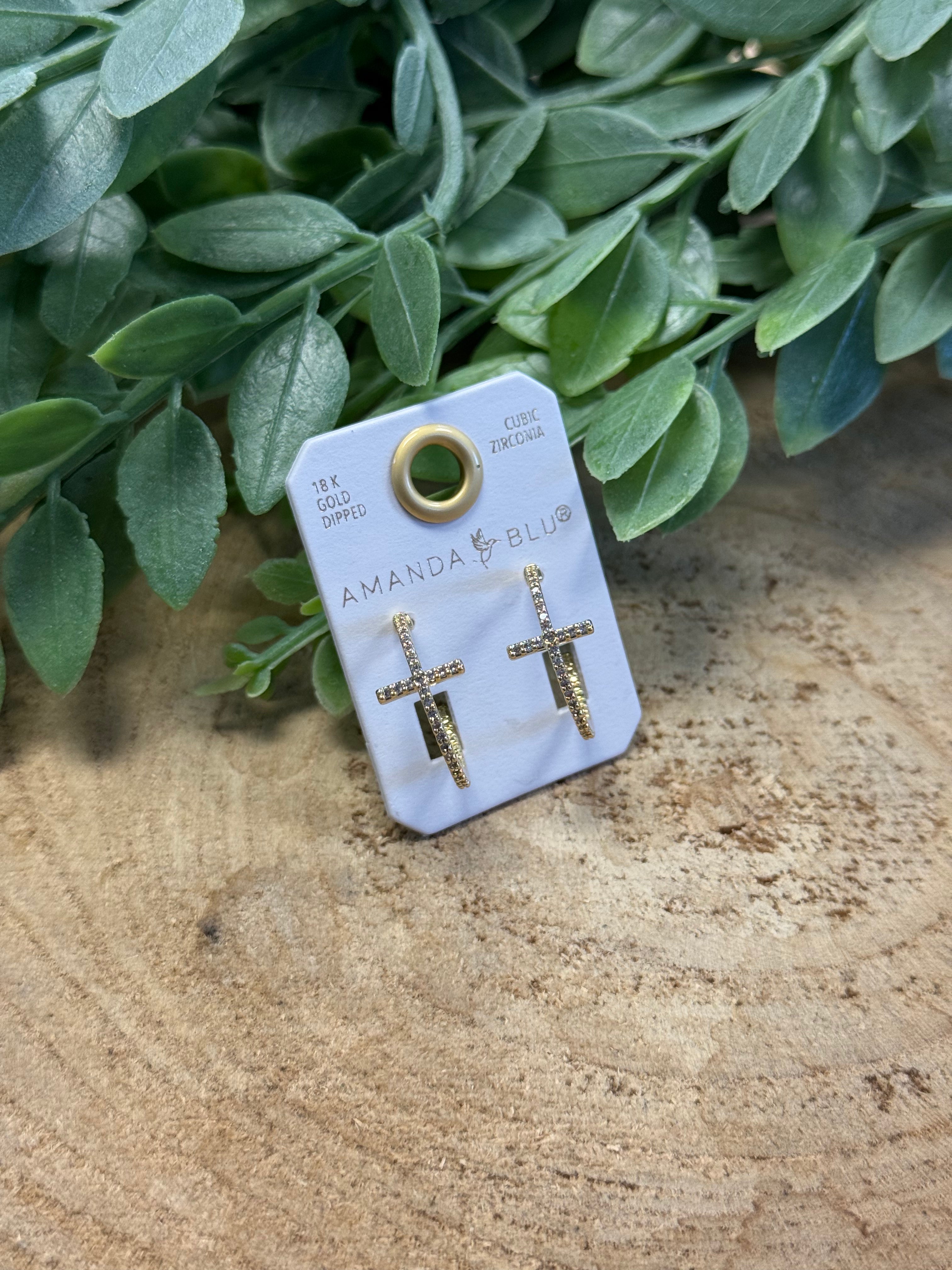 Gold CZ Cross Hoop-Amanda Blu-The Silo Boutique, Women's Fashion Boutique Located in Warren and Grand Forks North Dakota