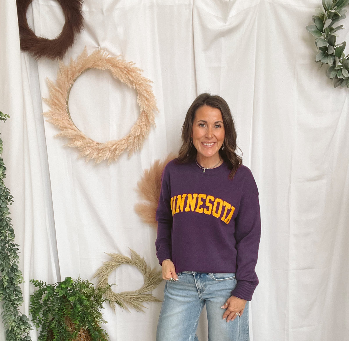 Leia Minnesota Pom Sweater-Purple-Sweaters-Leia-The Silo Boutique, Women's Fashion Boutique Located in Warren and Grand Forks North Dakota