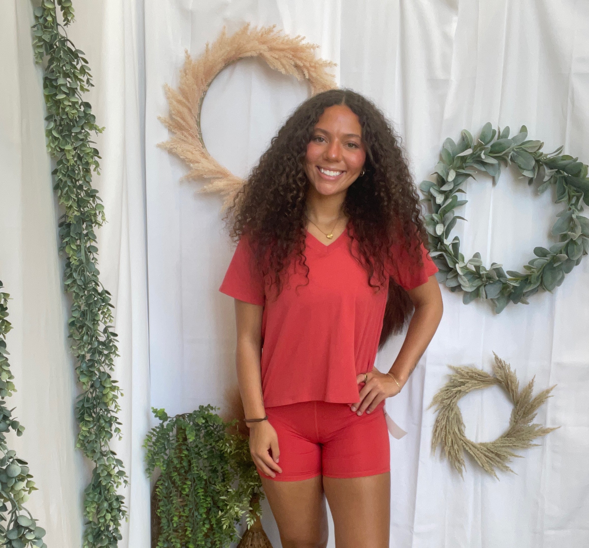 Mono B Pima V Neck Top-Red-Short Sleeve Tops-mono b-The Silo Boutique, Women's Fashion Boutique Located in Warren and Grand Forks North Dakota