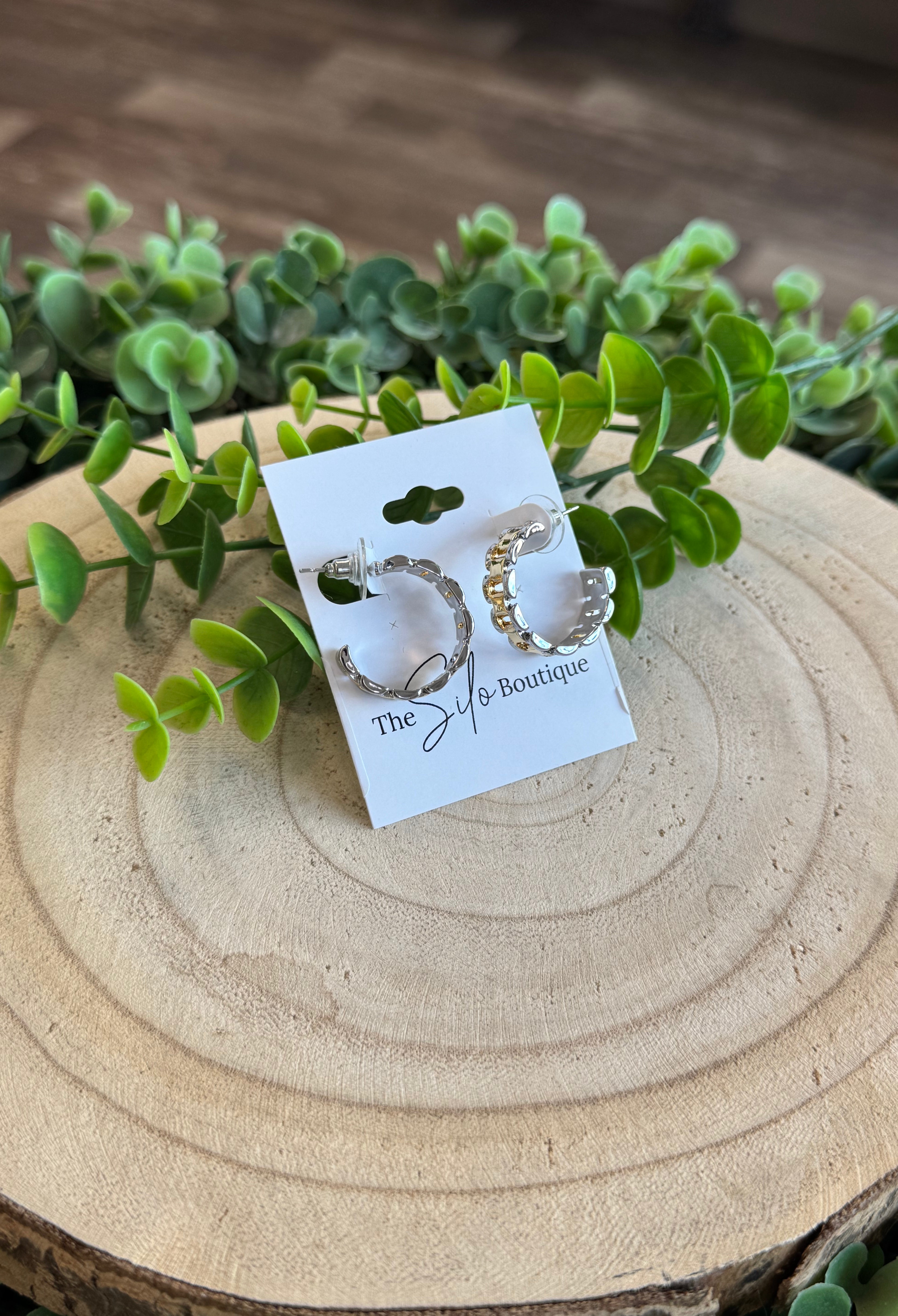 Two Tone Watch Hoop Earrings-Earrings-Fame-The Silo Boutique, Women's Fashion Boutique Located in Warren and Grand Forks North Dakota