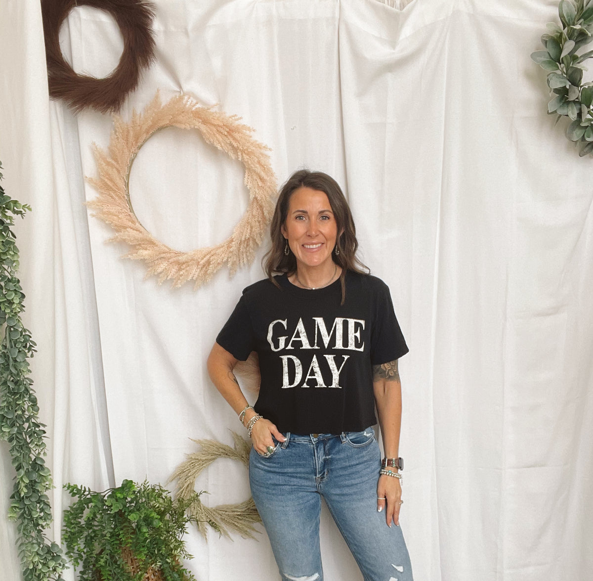 Hrt & Luv Game Day Crop Tee-Graphic Tees-faire-The Silo Boutique, Women's Fashion Boutique Located in Warren and Grand Forks North Dakota