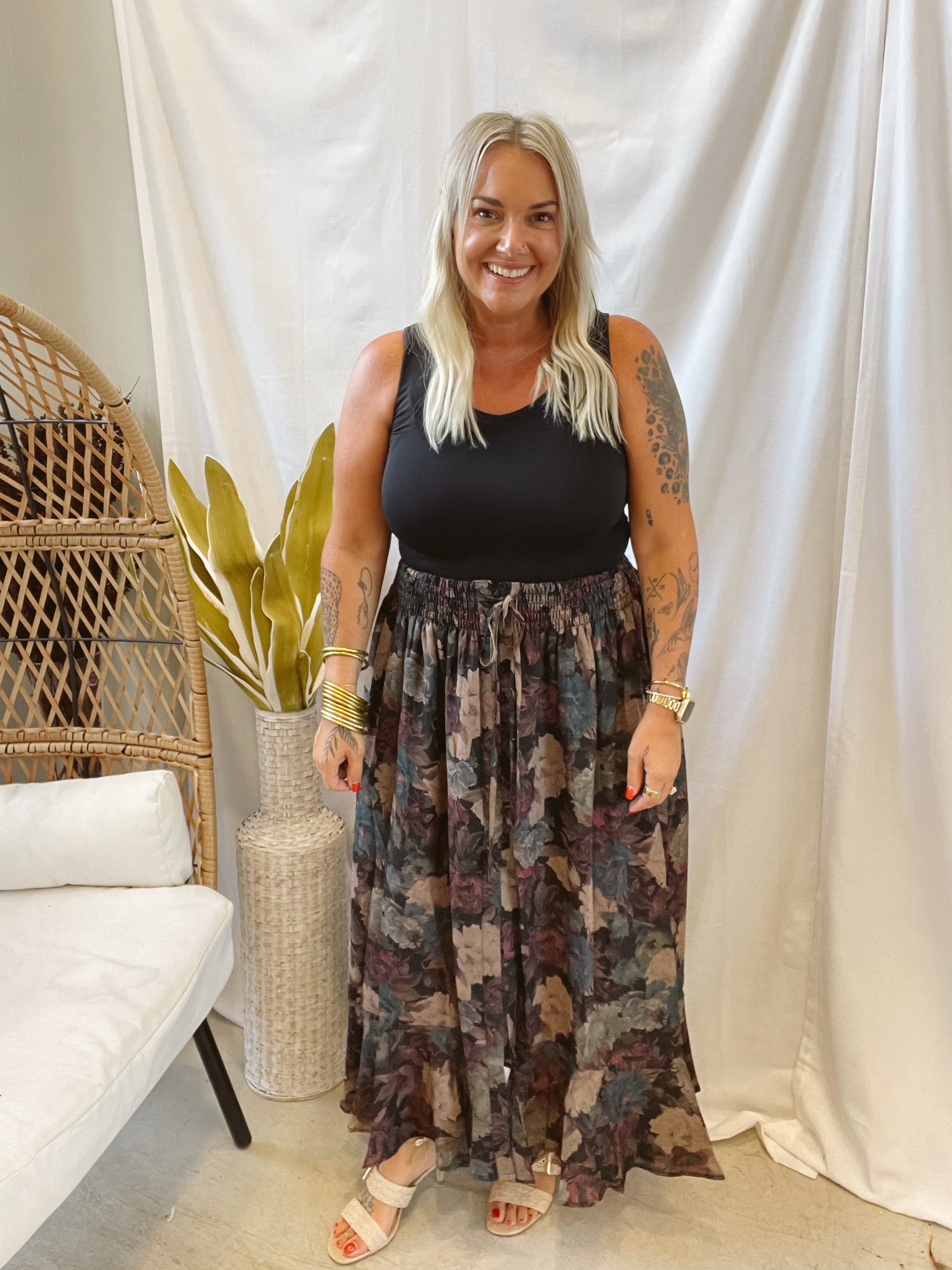 Wine Floral Button Maxi Skirt-Skirts-promesa-The Silo Boutique, Women's Fashion Boutique Located in Warren and Grand Forks North Dakota