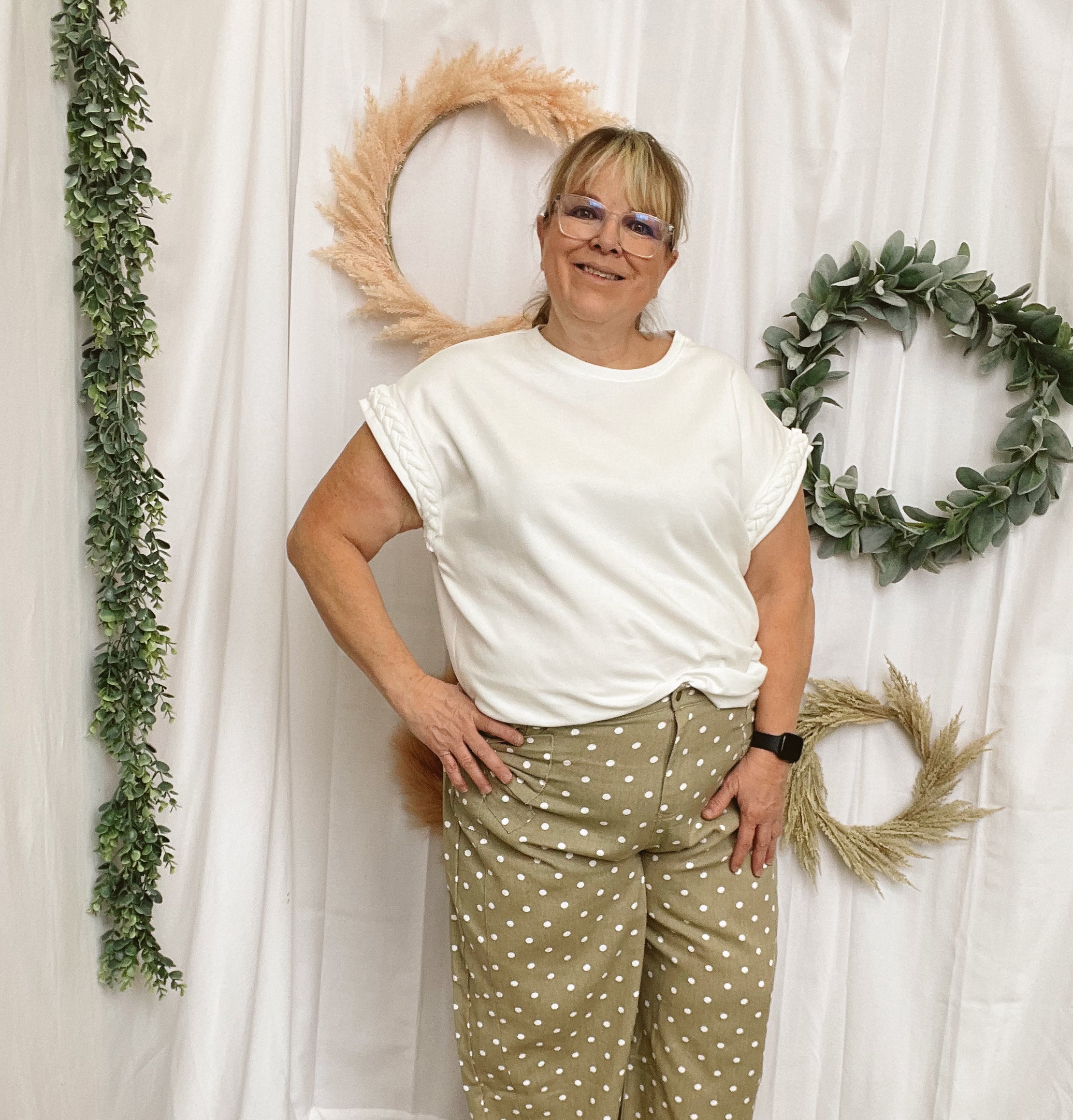 Jonie Polka Dot Pants-Taupe-Pants-oddi-The Silo Boutique, Women's Fashion Boutique Located in Warren and Grand Forks North Dakota