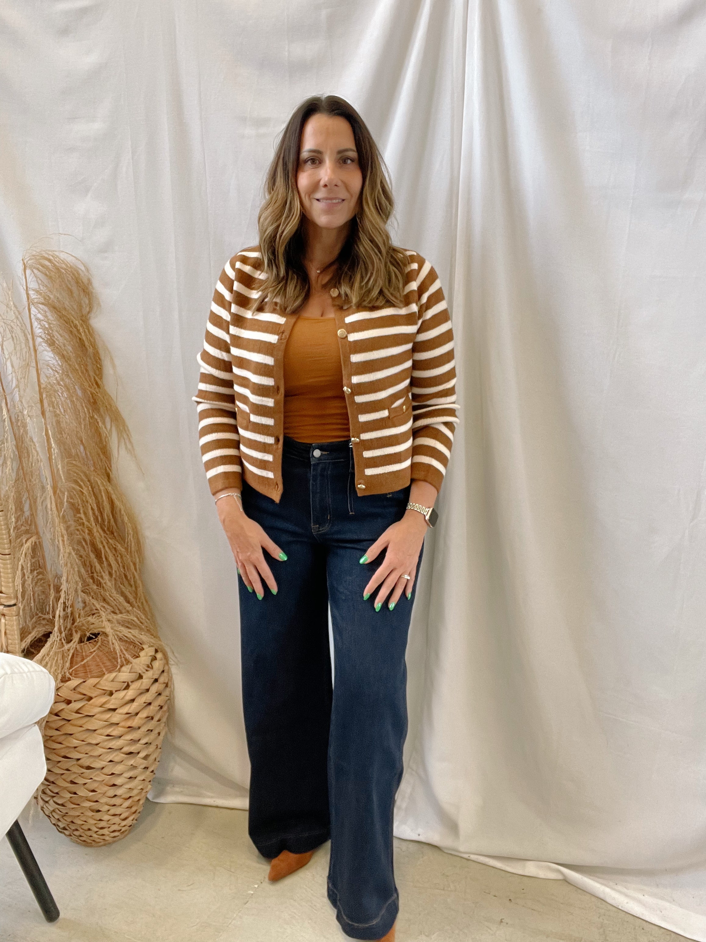 Brown Stripe Cardigan-Cardigans-ENTRO-The Silo Boutique, Women's Fashion Boutique Located in Warren and Grand Forks North Dakota