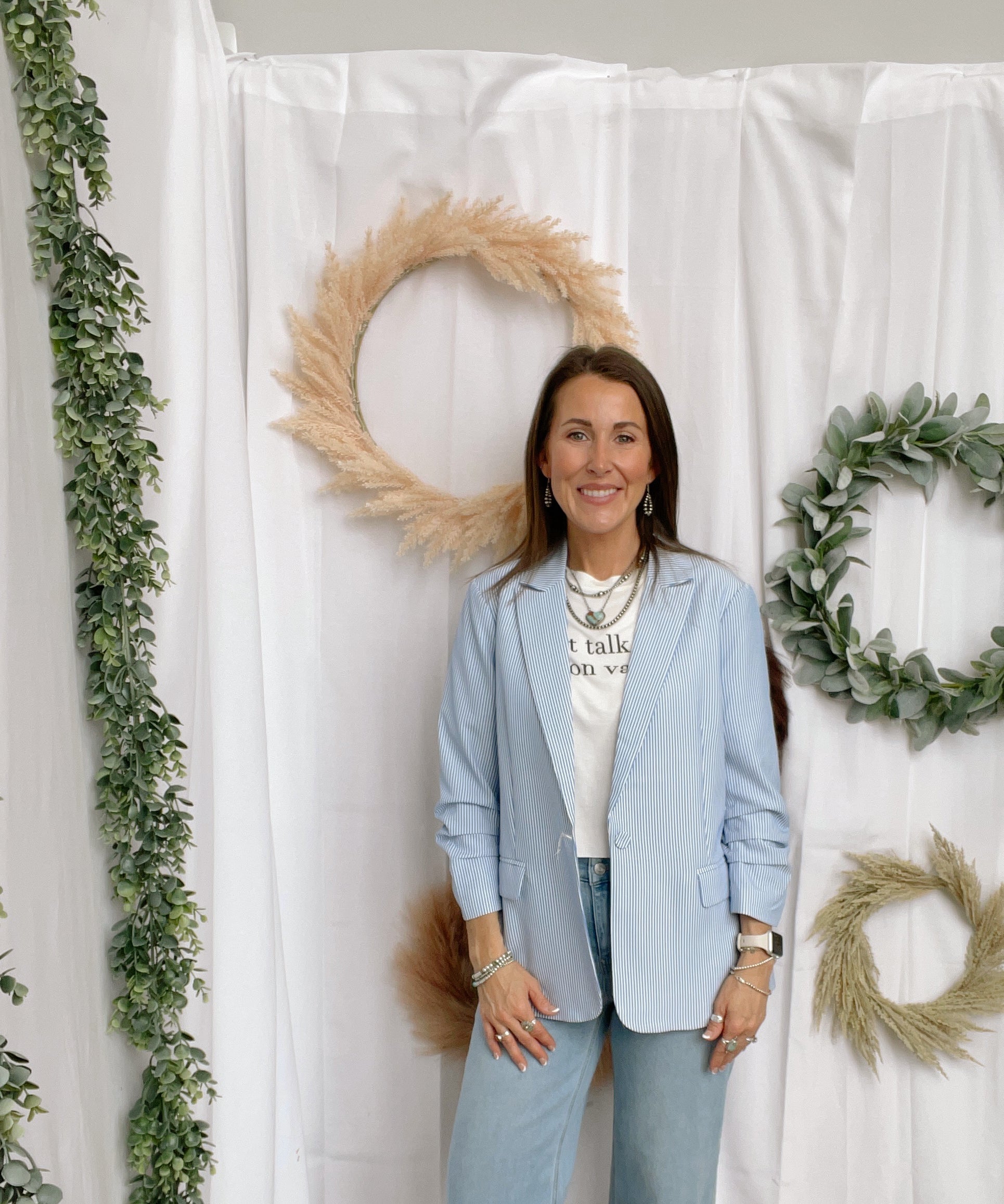 Blue and White Stripe Blazer-Blazers-skies are blue-The Silo Boutique, Women's Fashion Boutique Located in Warren and Grand Forks North Dakota