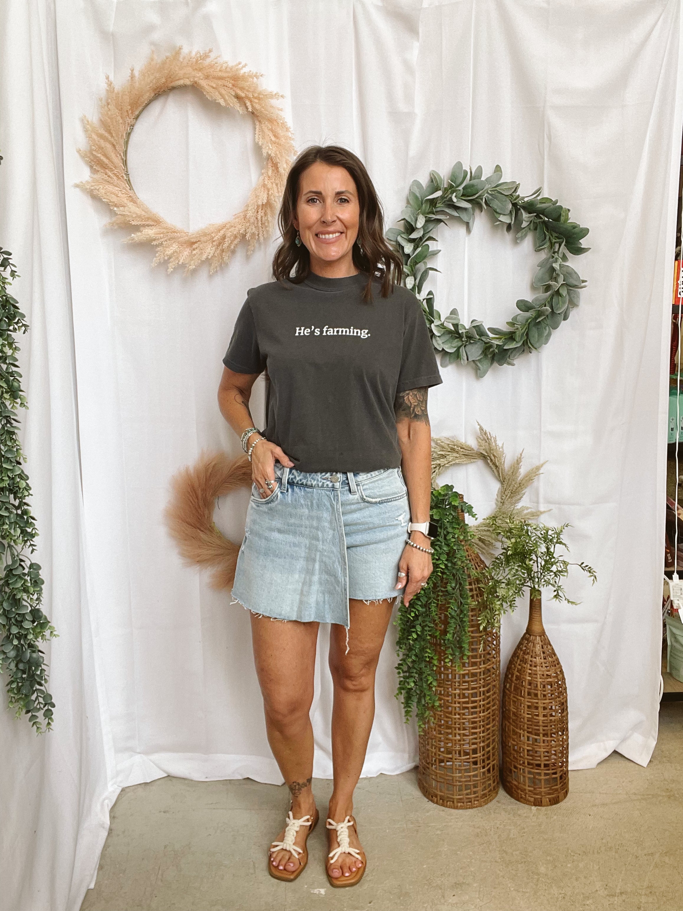 He's Farming Comfort Colors Tee-Short Sleeve Tops-american farm company-The Silo Boutique, Women's Fashion Boutique Located in Warren and Grand Forks North Dakota