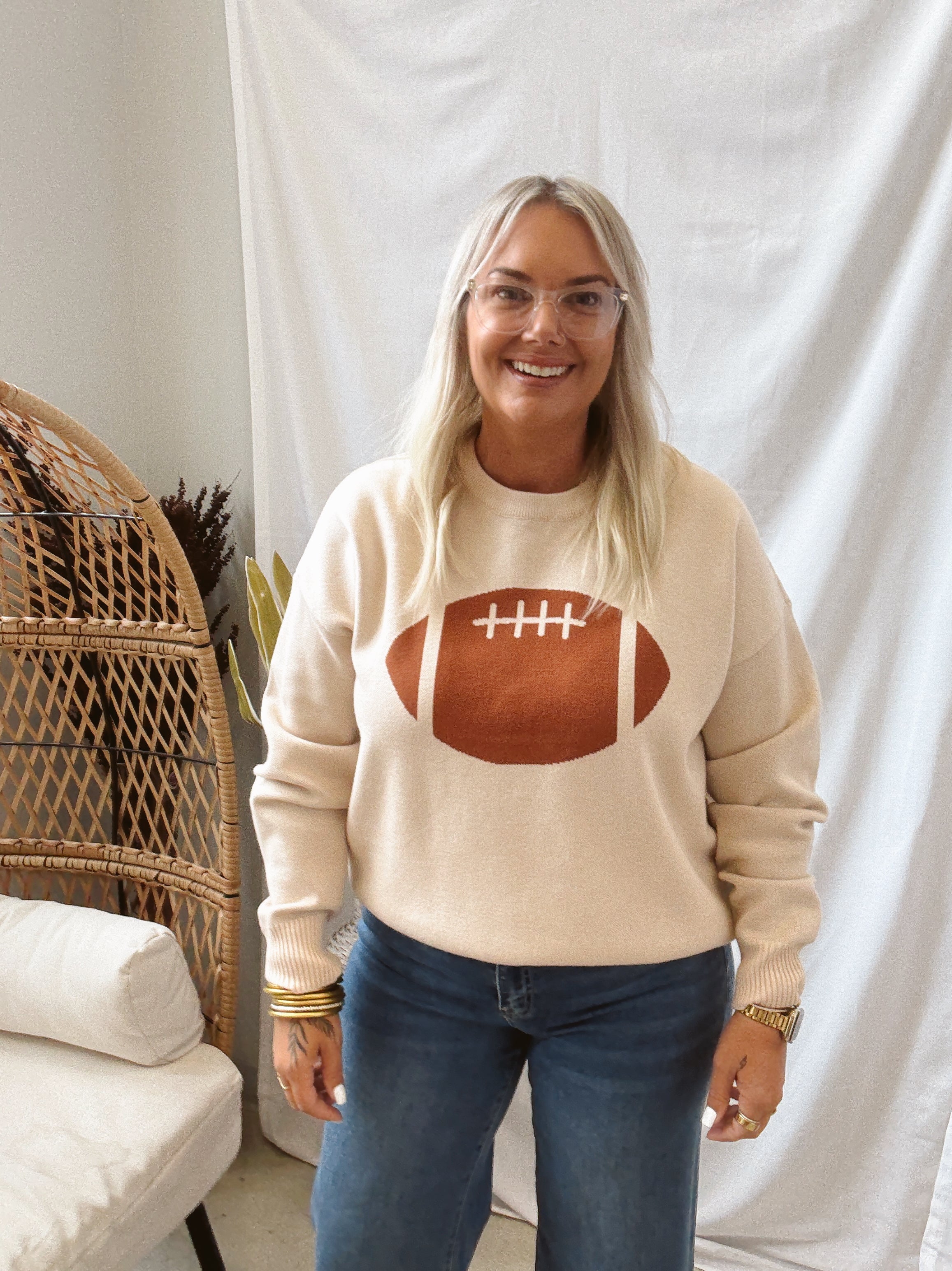 Cream Football Sweater-Sweaters-tea and Rose-The Silo Boutique, Women's Fashion Boutique Located in Warren and Grand Forks North Dakota