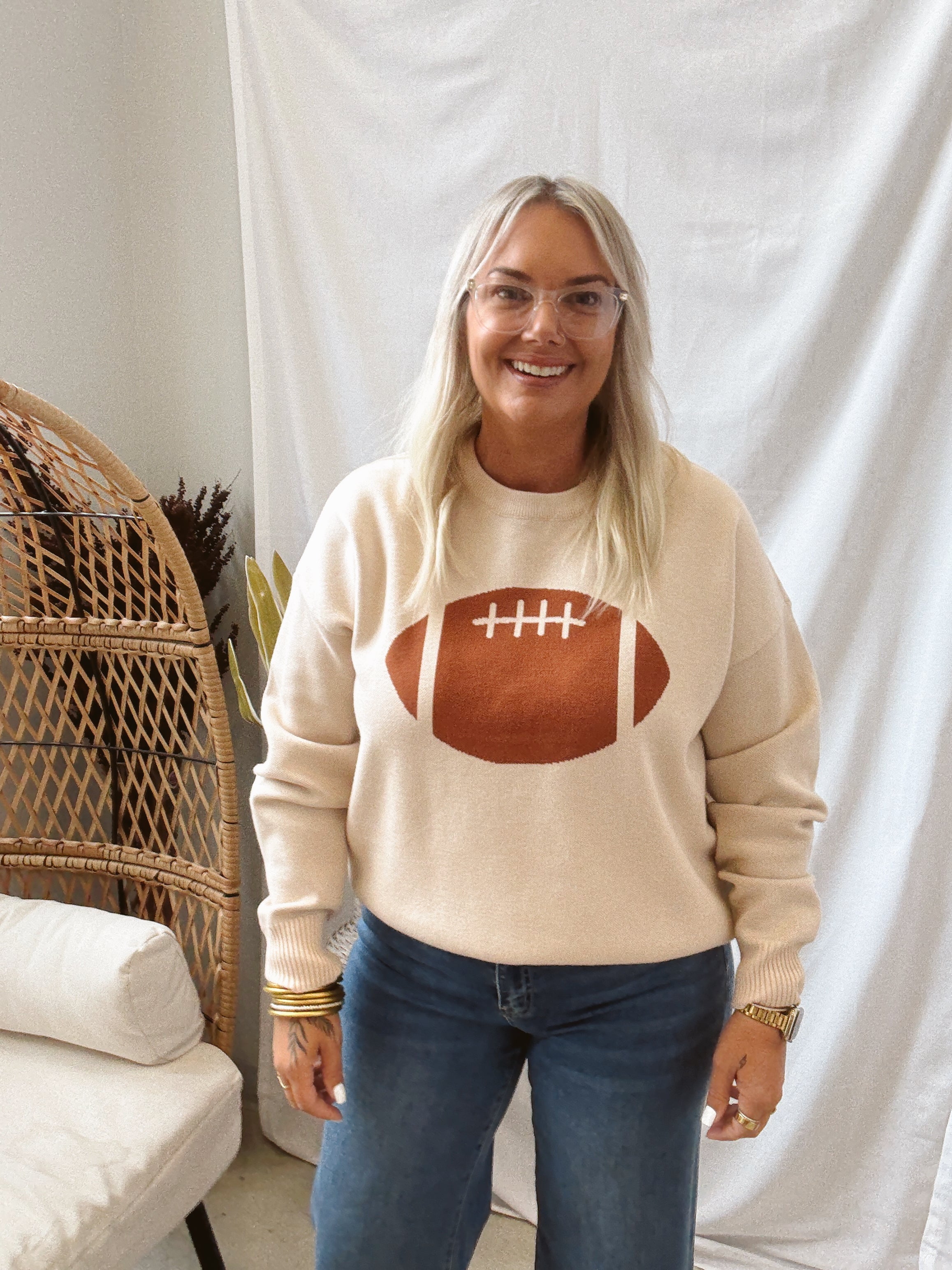 Cream Football Sweater-Sweaters-tea and Rose-The Silo Boutique, Women's Fashion Boutique Located in Warren and Grand Forks North Dakota