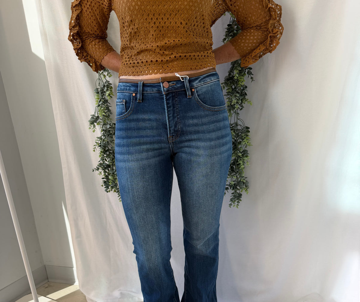 Risen Kenzie Leather Trim Jeans-Jeans-risen-The Silo Boutique, Women's Fashion Boutique Located in Warren and Grand Forks North Dakota