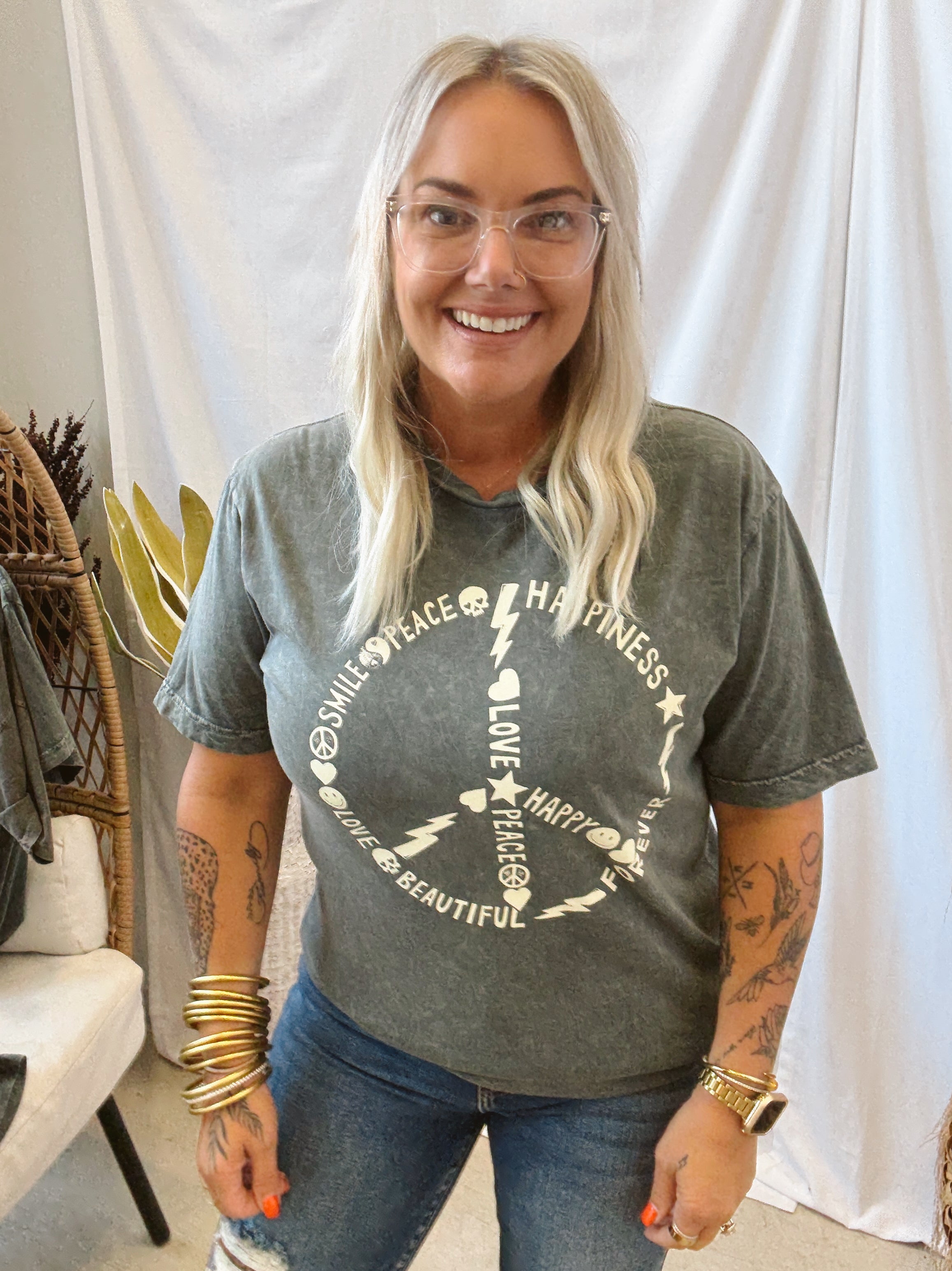 Peace Sign Graphic Tee-Graphic Tees-lotus-The Silo Boutique, Women's Fashion Boutique Located in Warren and Grand Forks North Dakota