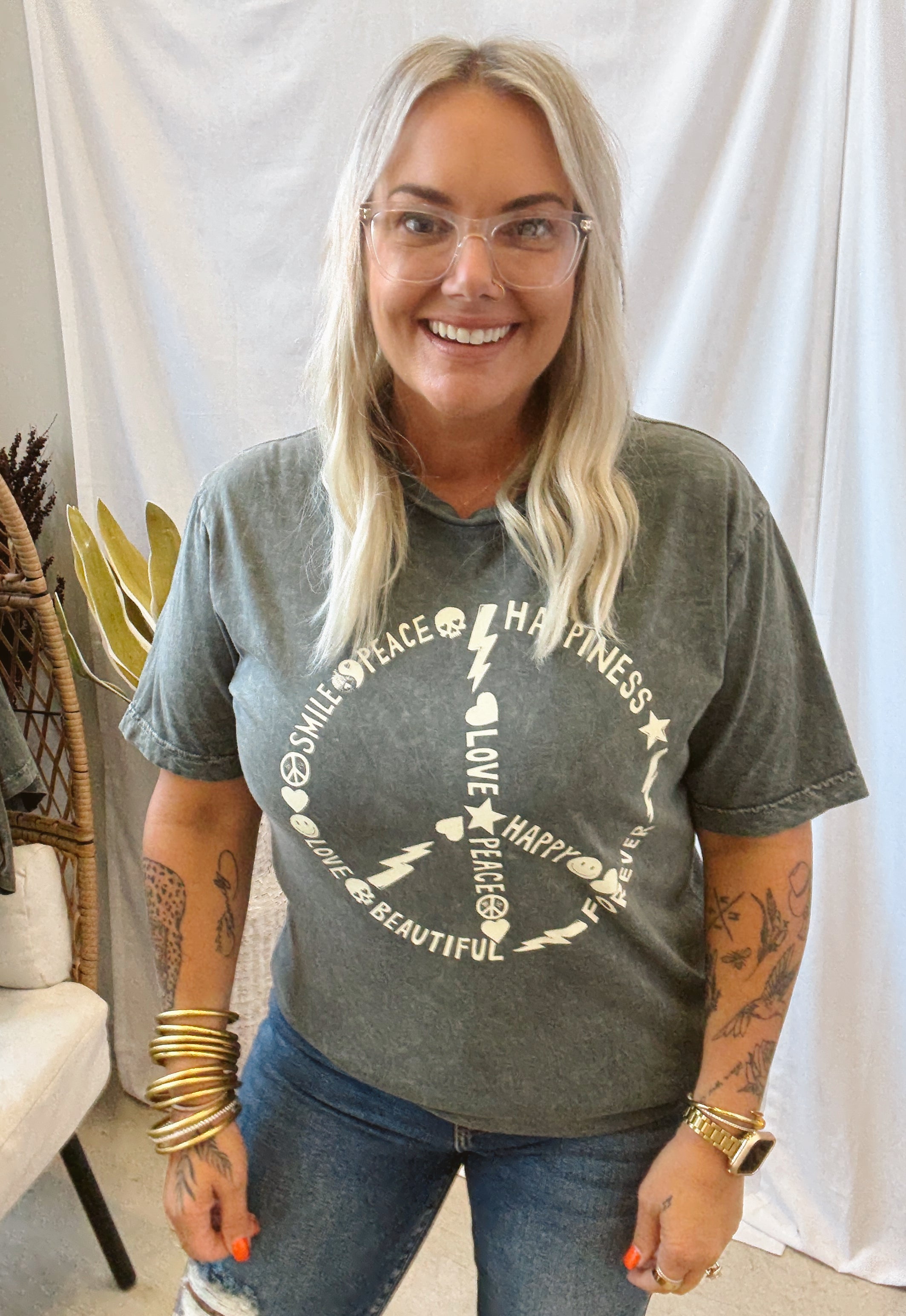Peace Sign Graphic Tee-Graphic Tees-lotus-The Silo Boutique, Women's Fashion Boutique Located in Warren and Grand Forks North Dakota