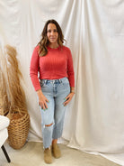 Mineral Wash Waffle Knit Top-Red-Long Sleeve Tops-hyfve-The Silo Boutique, Women's Fashion Boutique Located in Warren and Grand Forks North Dakota