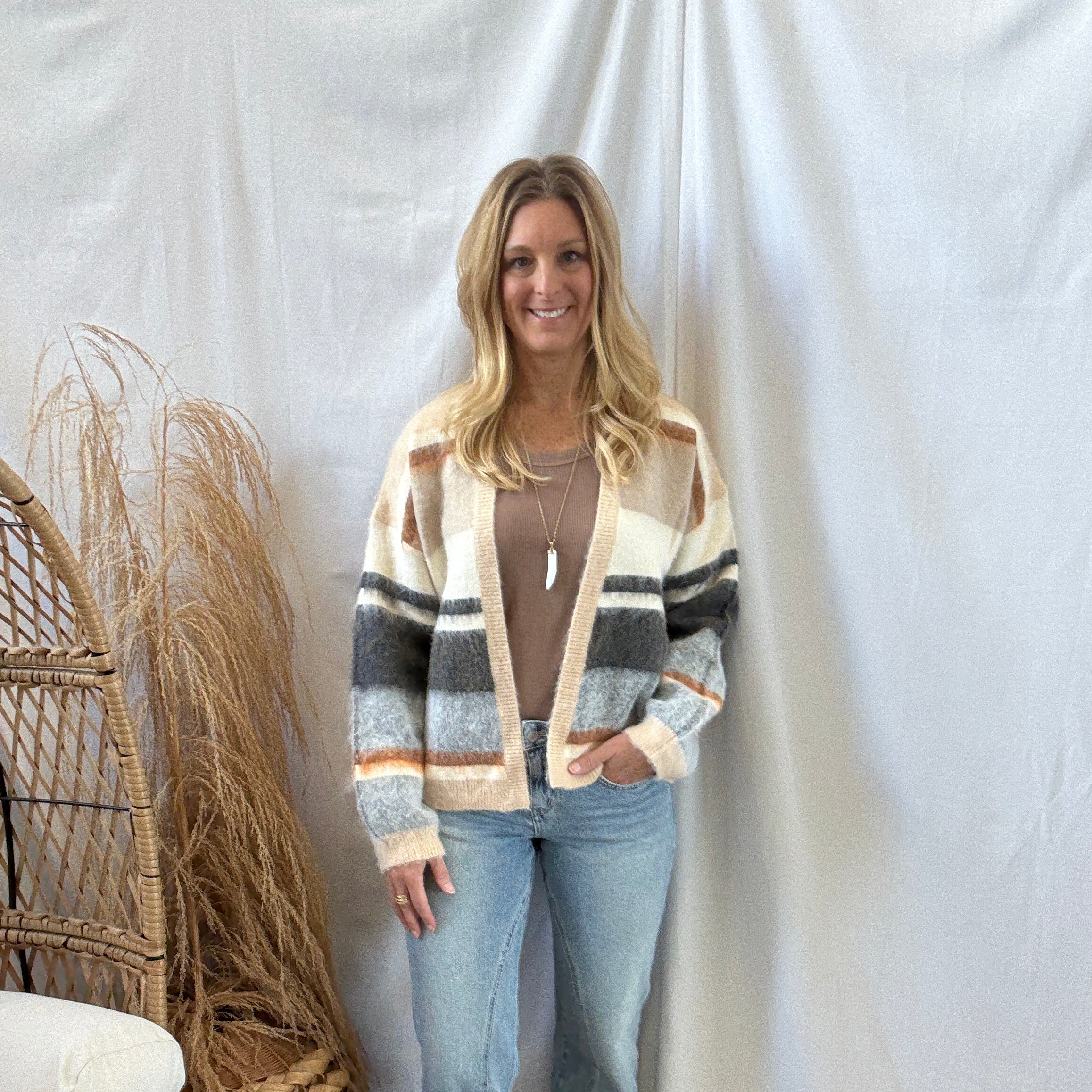 Fuzzy Colorblock Cardigan-Cardigans-mystree-The Silo Boutique, Women's Fashion Boutique Located in Warren and Grand Forks North Dakota