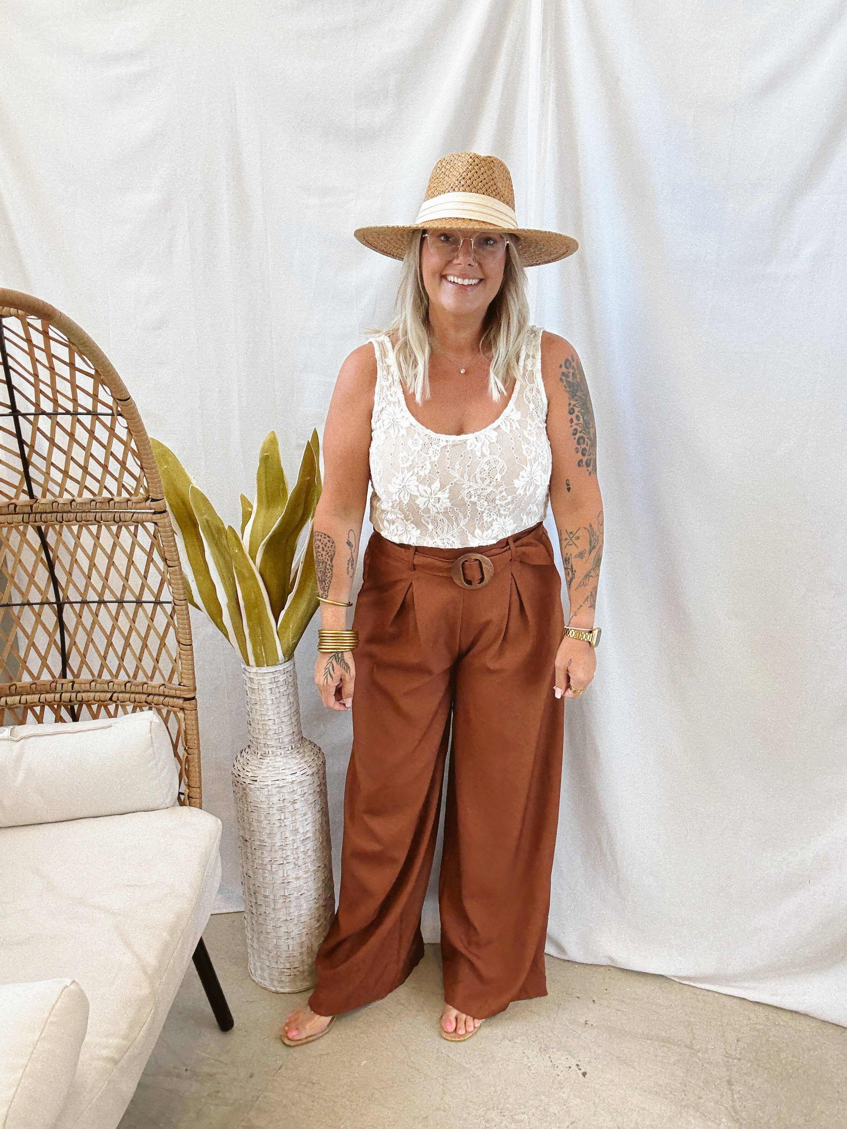 Camel Belted Wide Leg Pants-Pants-jade-The Silo Boutique, Women's Fashion Boutique Located in Warren and Grand Forks North Dakota